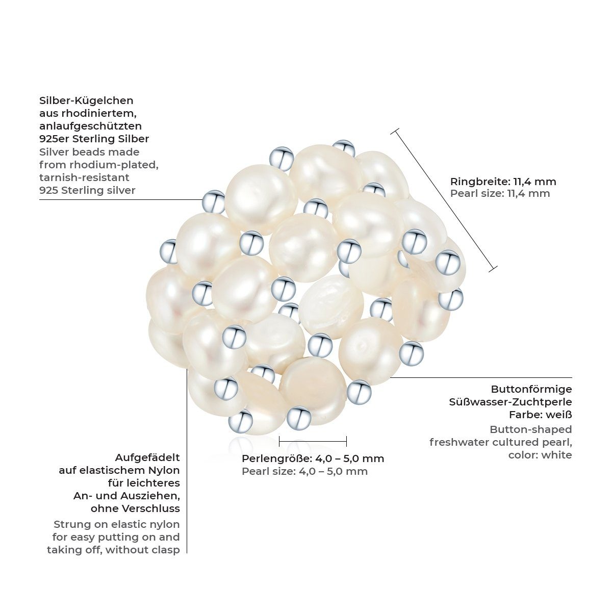 Valero Pearls Perlenring silber, aus Süßwasser-Zuchtperlen günstig online kaufen