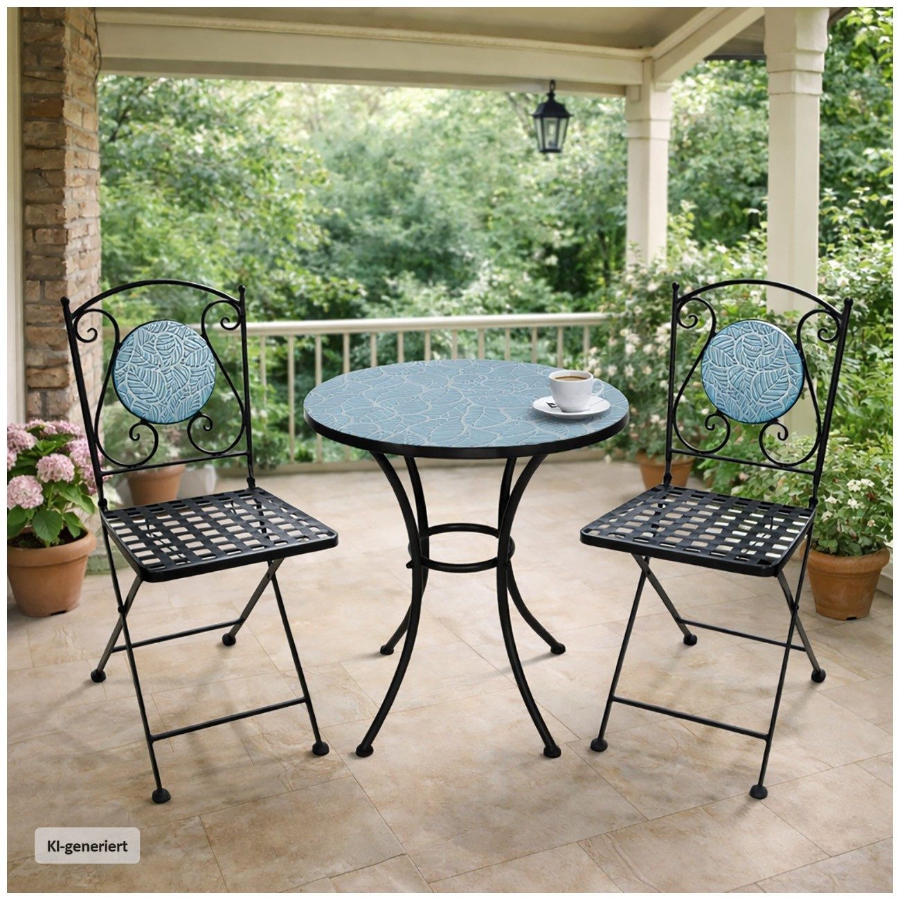HTI-Living Garten-Essgruppe Tisch und 2 Stühle Celia Blätter, (Set, 3-tlg., 1 Tisch 2 Stühle), Sitzgruppe Essgruppe Balkonset