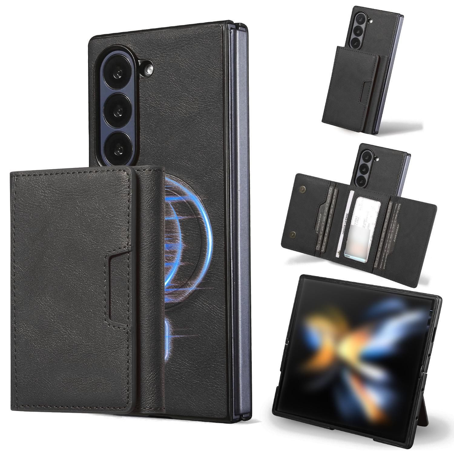 Wigento Handyhülle Für Samsung Galaxy Z Fold7 5G MagSafe Magnetische Kunstleder Hülle, MagSafe Hülle mit Kartenfach und Ständerfunktion