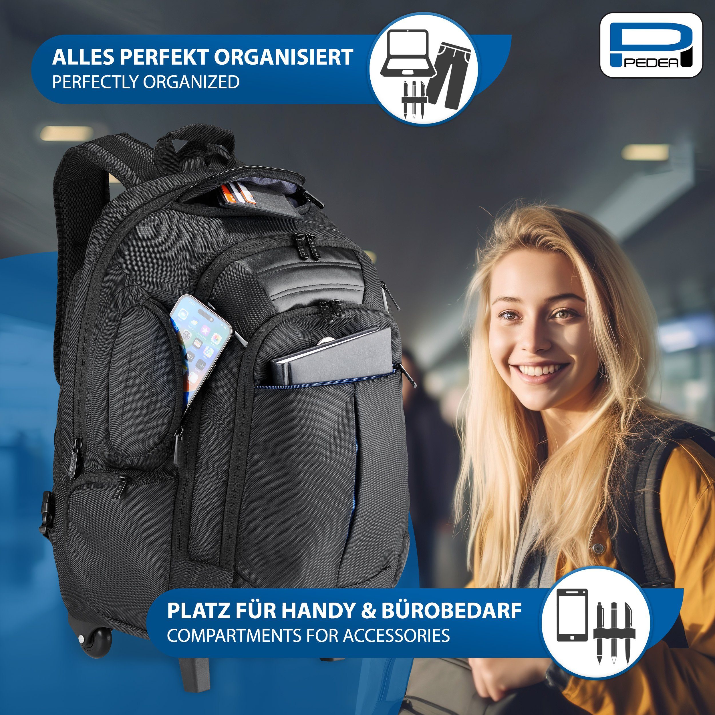 PEDEA Business-Trolley PREMIUM, 2, Rucksack Rollen, Raumwunder mit viel Platz