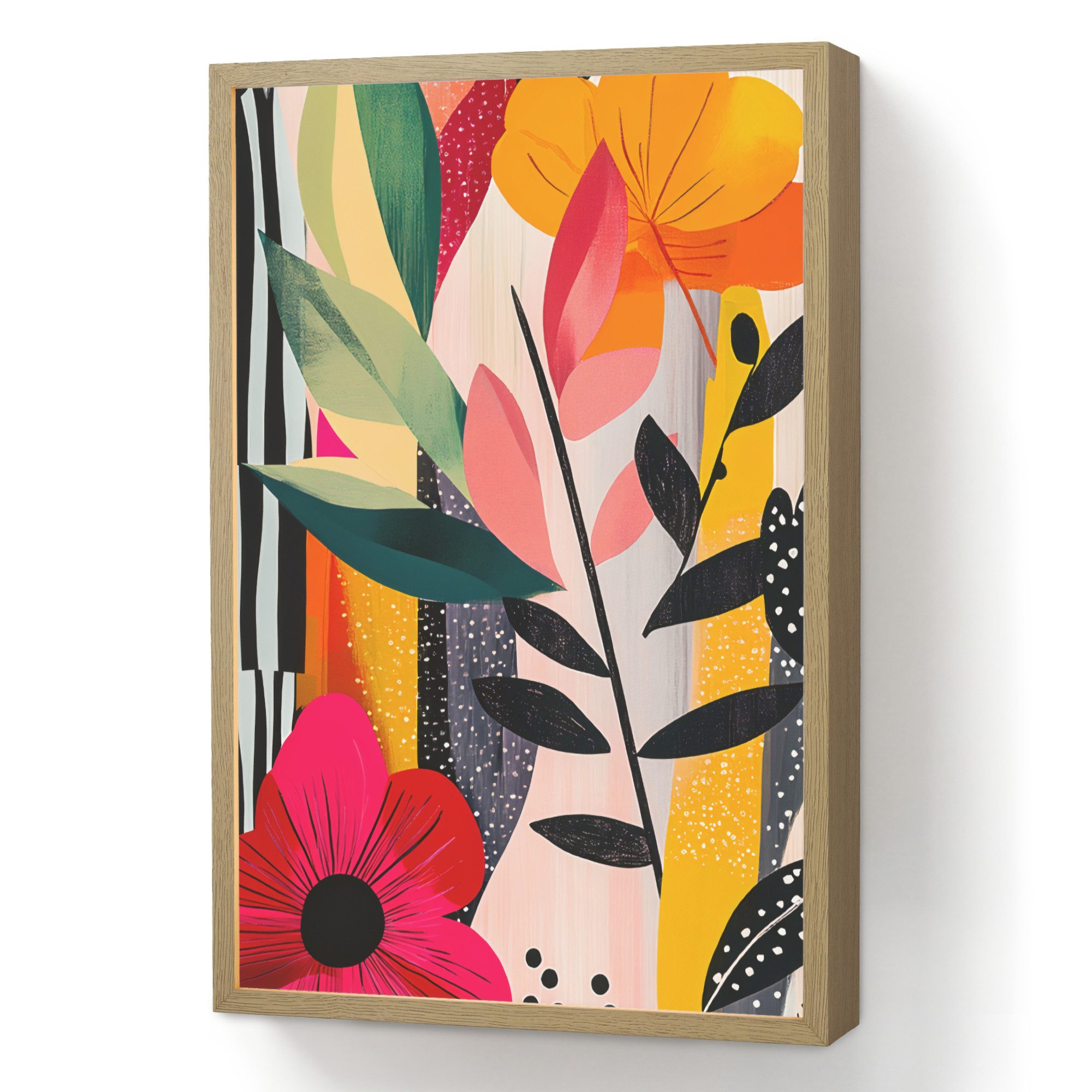 OnlyWow Wandleuchte Lightbox Blumen - Blätter - Abstrakt - Farbenfroh, Dimmbar, Farbwechsel, LED, Warmweiß, Kaltweiß, Neutralweiß Einstellbar, Wandlampe Innen, Dimmbar, Aufladbarer USB Akku, LED, Beleuchtung