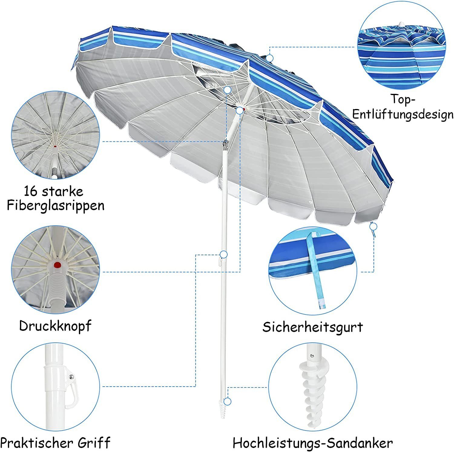 KOMFOTTEU Sonnenschirm Terrassenschirm, Ø 250 cm günstig online kaufen