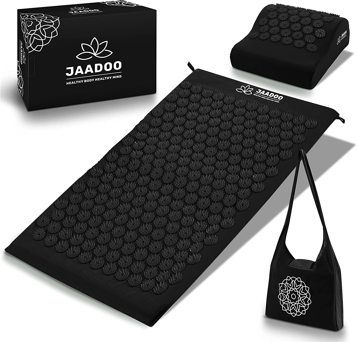 riijk Akupressurmatte Akkupressurmatte schwarz (Akupressurmatte mit Kissen und Tasche, Akupressurmatte, Kissen, Tasche), Akupressurmatte mit Kissen & Tasche