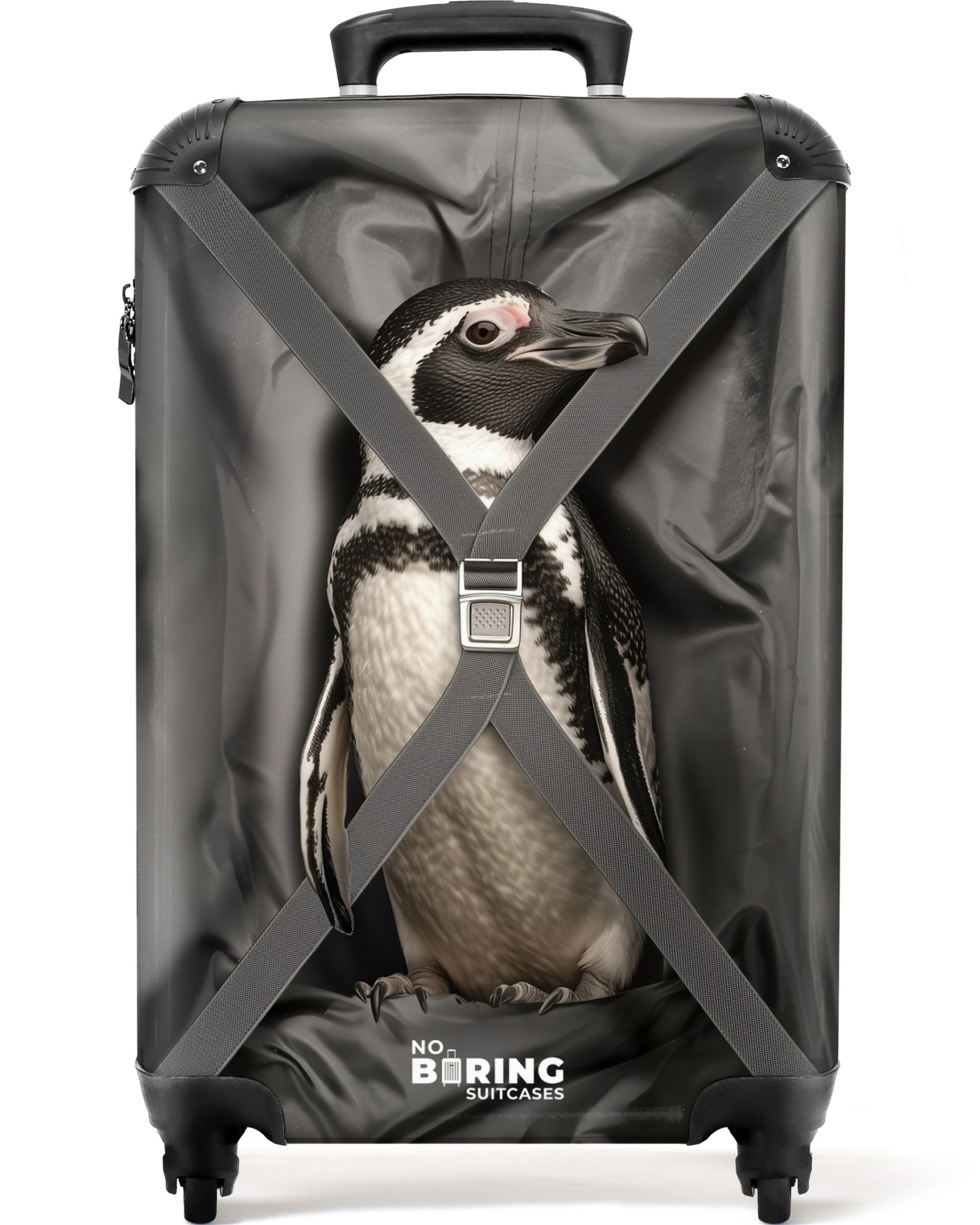 NoBoringSuitcases.com© Hartschalen-Trolley Der Pinguin ist mit von der Partie 55x35x20cm, Reisetasche mit Rollen, Koffer Handgepäck Flugzeug