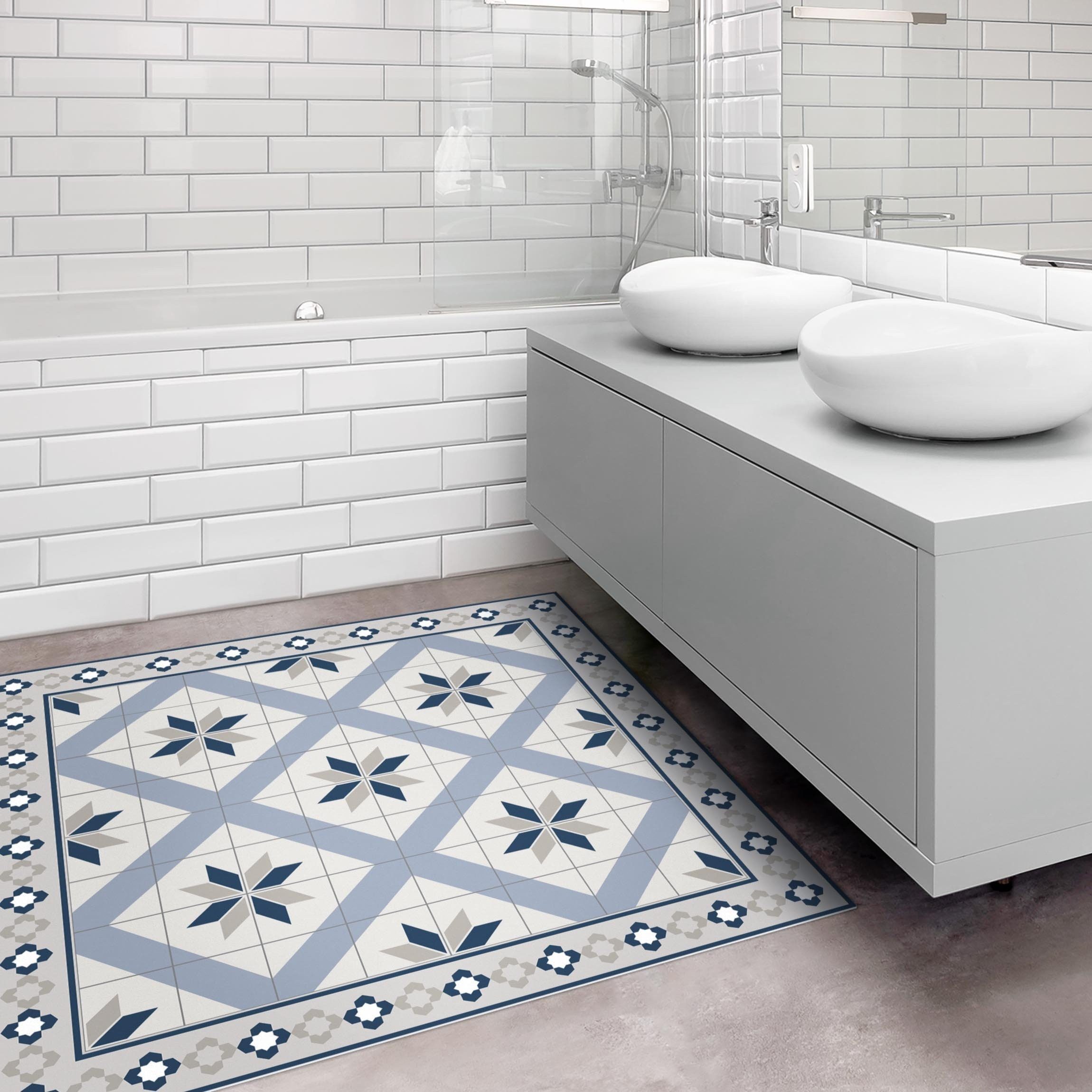 Bilderdepot24 Teppich Vinyl Wohnzimmer Schlafzimmer Flur Küche Fliesen Muster, quadratisch - blau glatt, nass wischbar (Küche, Tierhaare) - Saugroboter & Bodenheizung geeignet