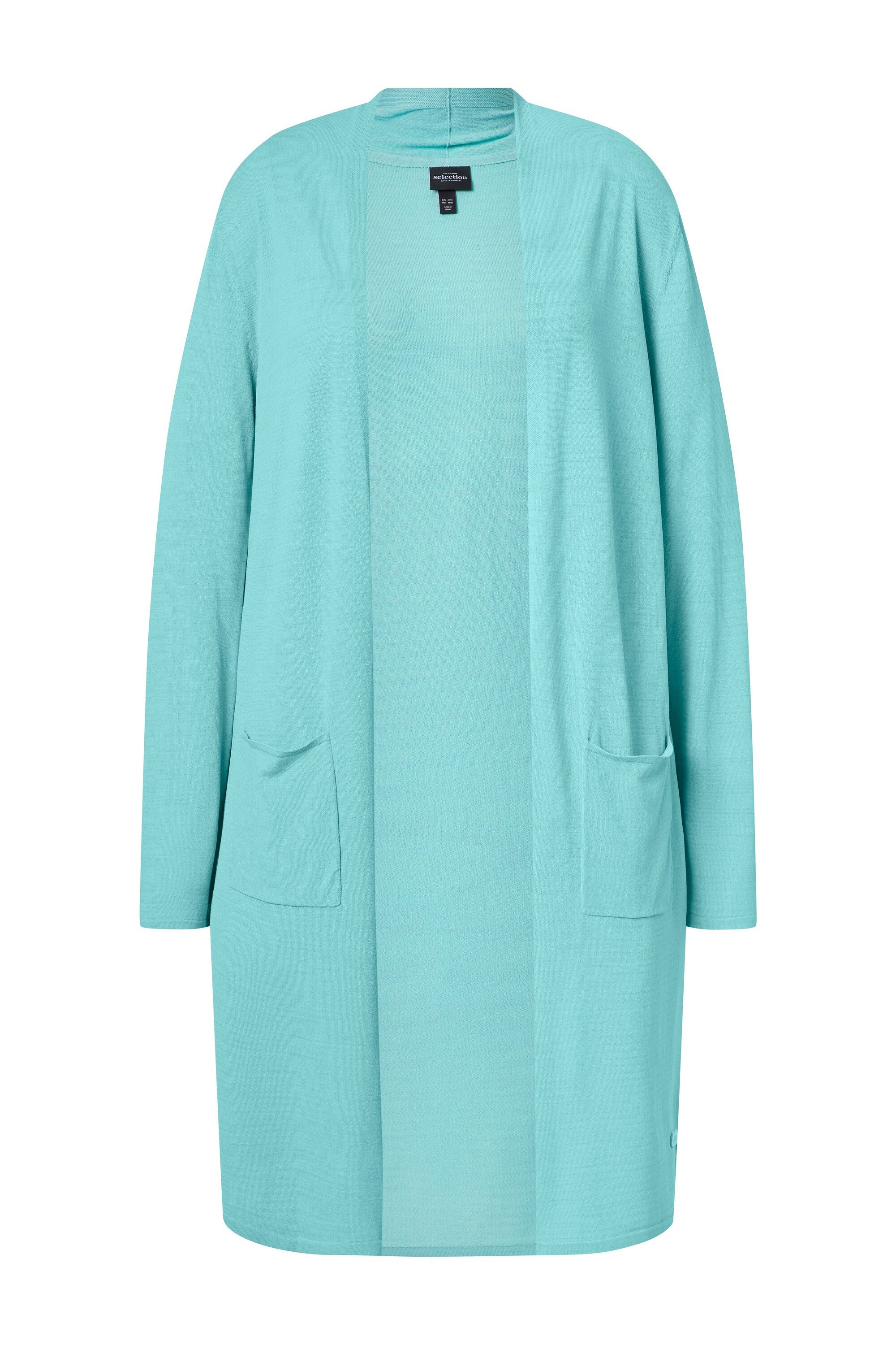 Ulla Popken Langjacke Long-Strickjacke Stehkragen offene Form Langarm