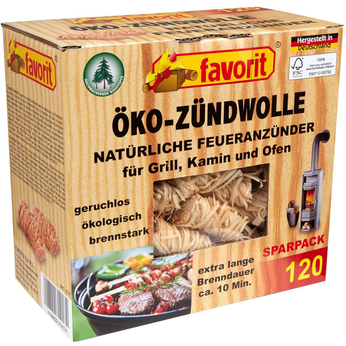 ALSCHU Grillanzünder Favorit Öko-Zündwolle 120 Stück Karton Anzünder