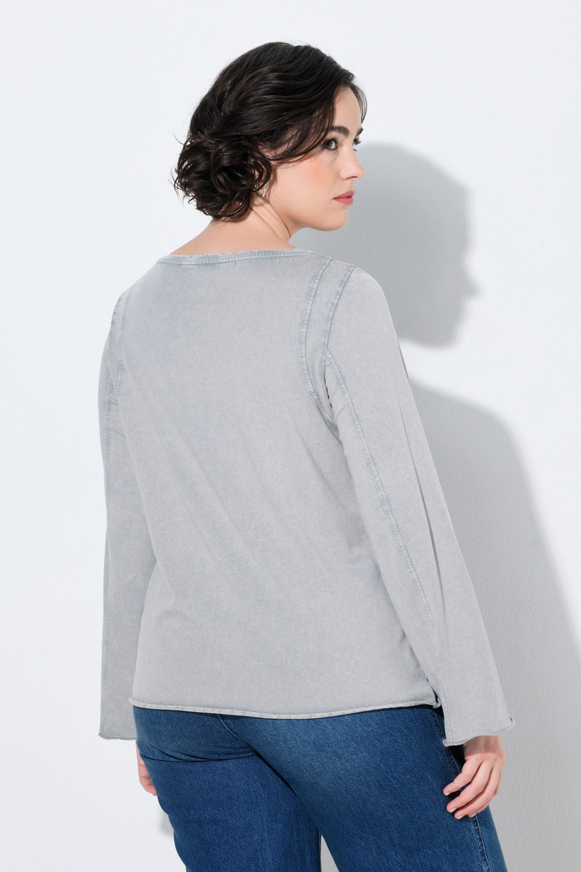 Ulla Popken Longsleeve Shirt Ziernähte U-Boot-Ausschnitt Langarm