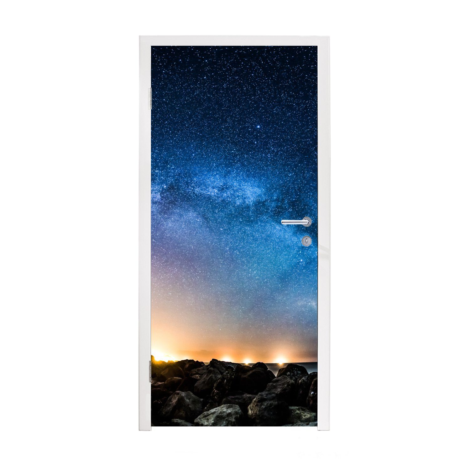 MuchoWow Türtapete Galaxie - Universum - Sonne - Jungen - Mädchen - Kinder, Matt, bedruckt, (1 St), Fototapete für Tür, Türaufkleber, 75x205 cm