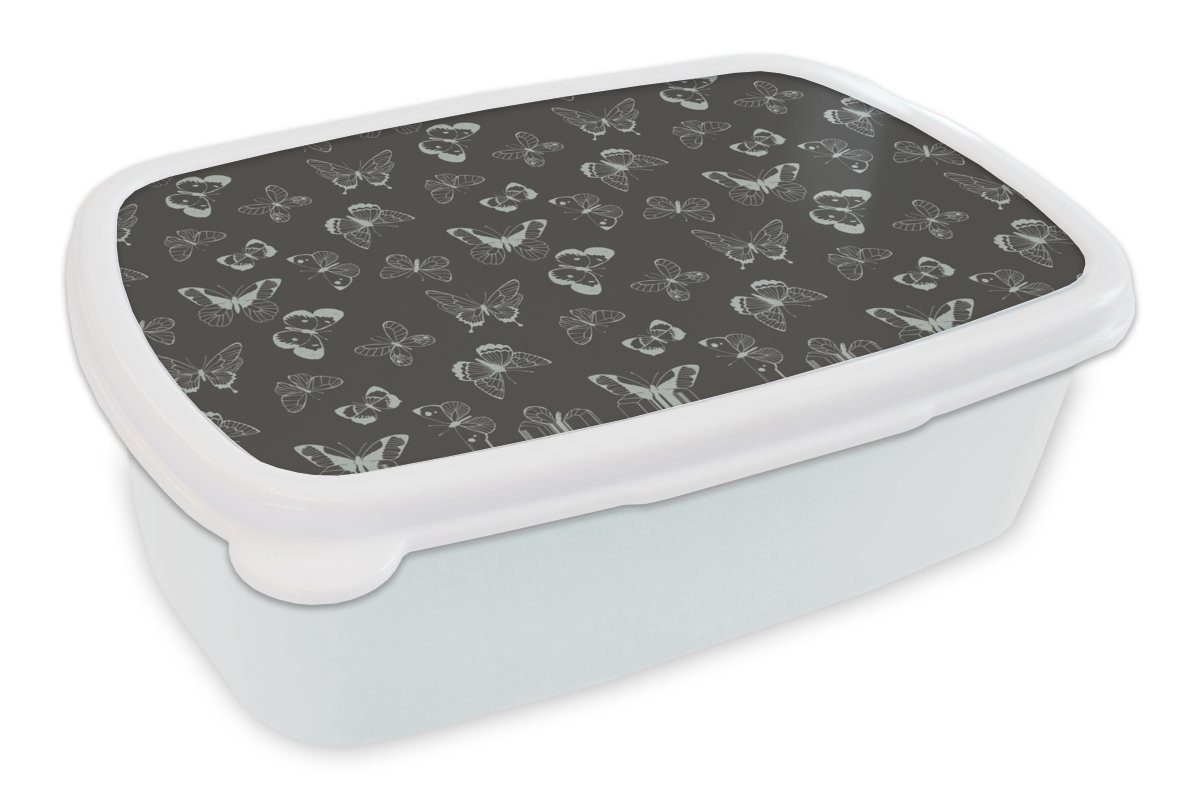 MuchoWow Lunchbox Schmetterlinge - Retro - Design, Kunststoff, (2-tlg), Brotbox für Kinder und Erwachsene, Brotdose, für Jungs und Mädchen weiß