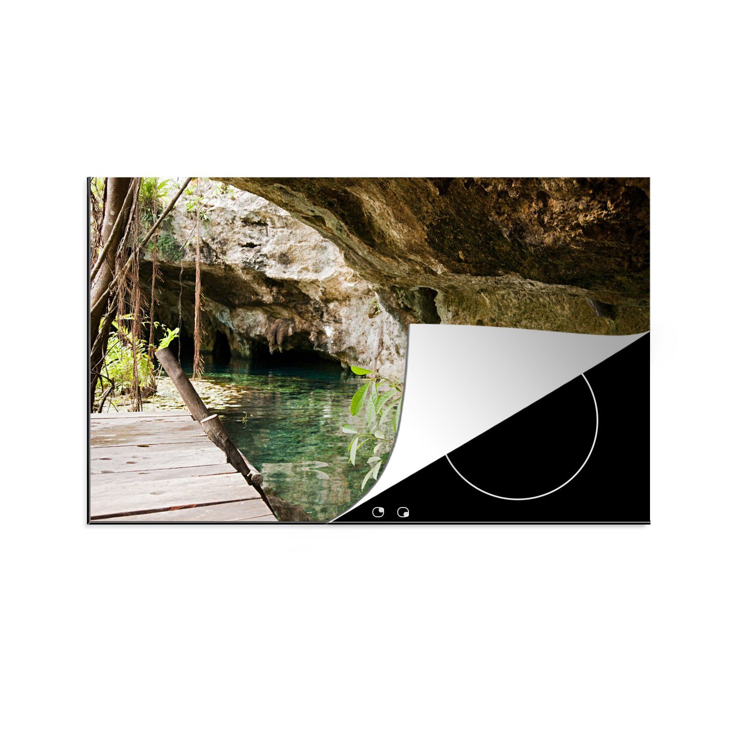 MuchoWow Herdblende-/Abdeckplatte See inmitten von Höhlen bei Quintana Roo in Mexiko, Vinyl, (1 tlg), 81x52 cm, Induktionskochfeld Schutz für die küche, Ceranfeldabdeckung