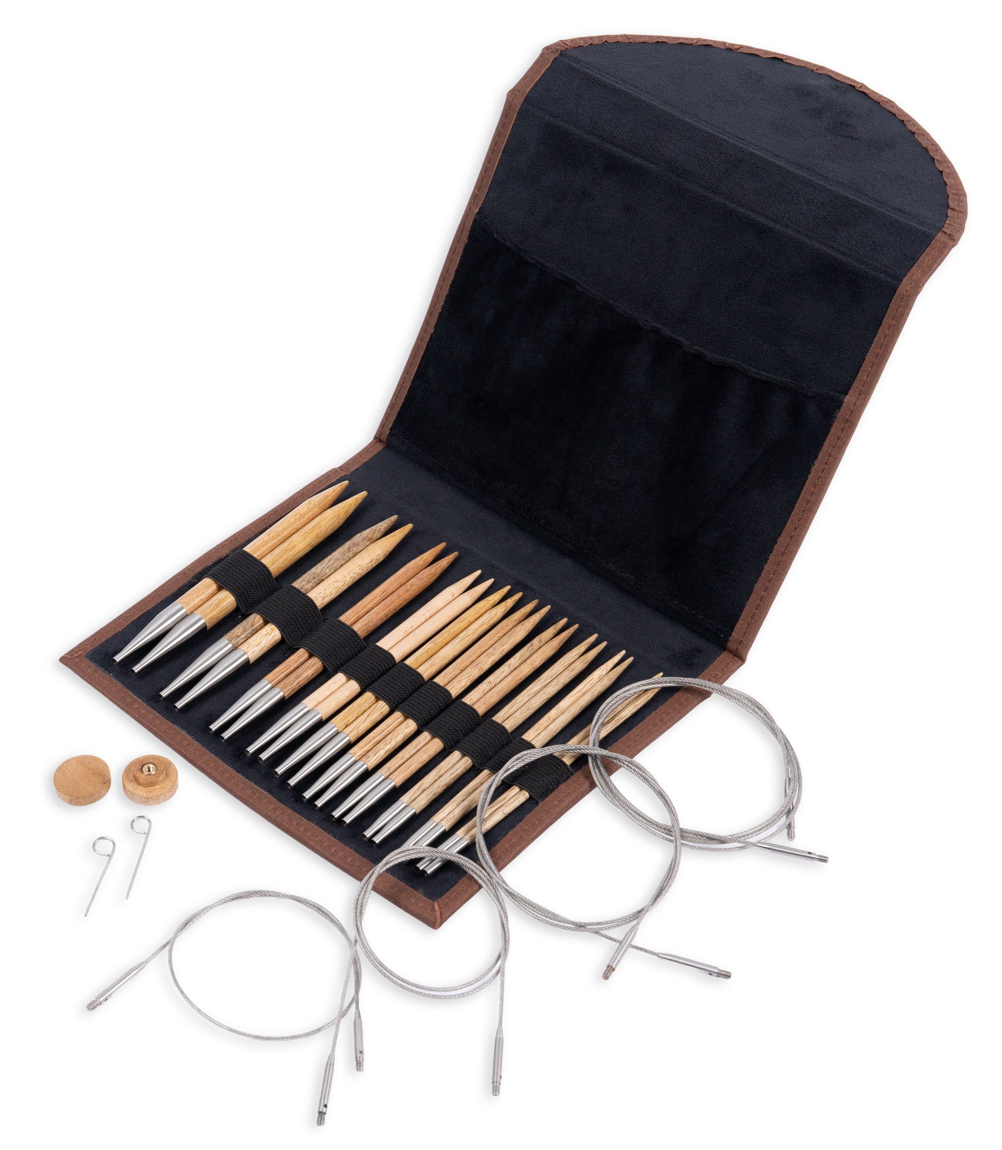 Pro Lana Rundstricknadeln Mango Line Rundstricknadel Set 3,5-9 mm mit Seilen und Etui, Austauschbares Rundstricknadelset, 4 Seile mit 60, 80, 100 und 120 cm, Mangoholz, 10 Nadelstärken, Schraubsystem