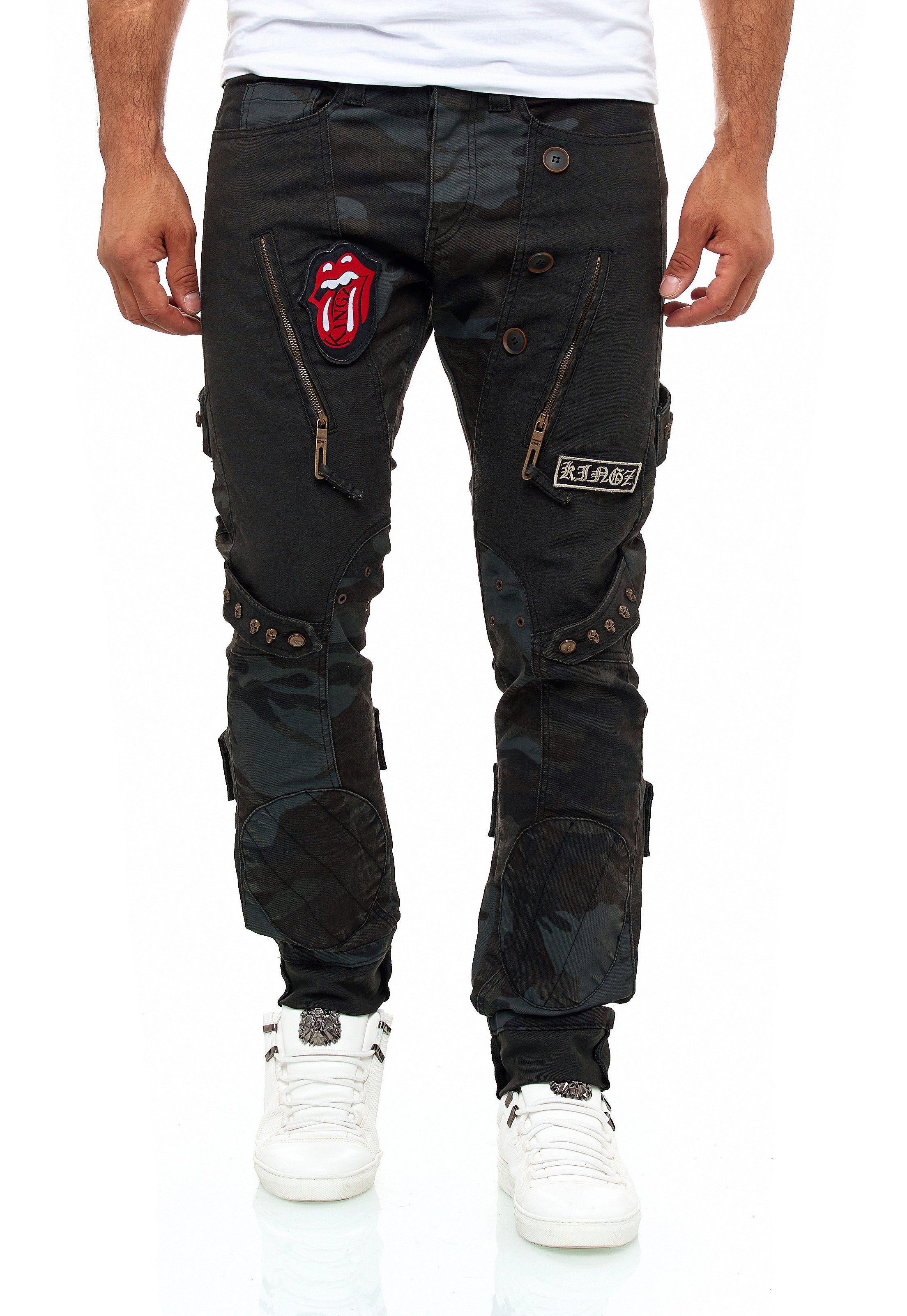 Military-Look im stylischen Bequeme KINGZ Jeans
