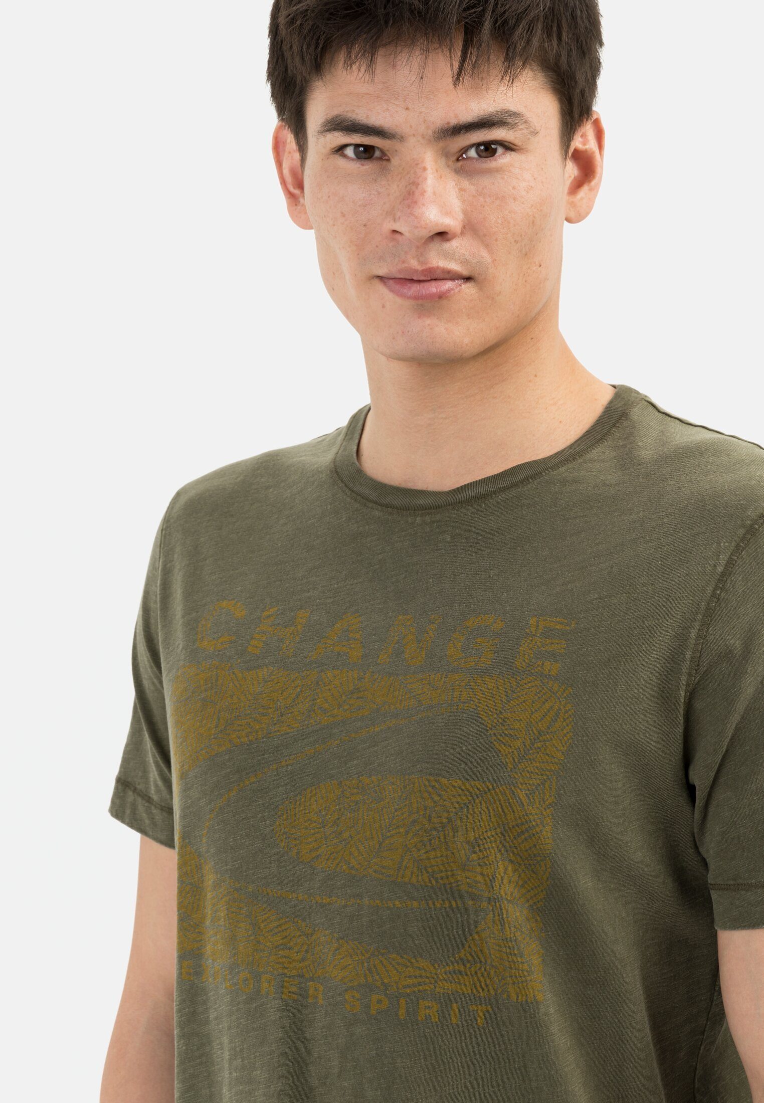 Herren Shirts camel active Print-Shirt Kurzarm T-Shirt aus Organic Cotton