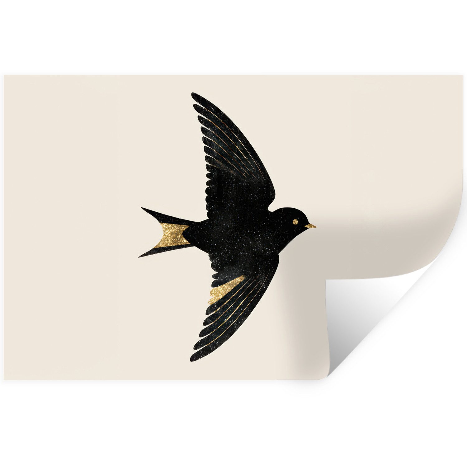 MuchoWow Wandsticker Schwarze Schwalbe - Goldfarbene Akzente - Heller Hintergrund (1 St), Wanddeko, Aufkleber, Wandtattoo, 120x80 cm