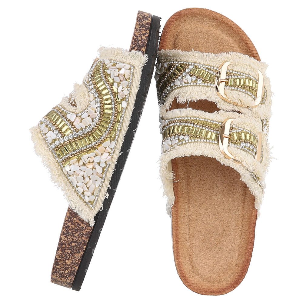 Ital-Design Damen Pantolette mit Schnallen und Komfortfußbett Pantolette (91742240) Flach Pantoletten in Gold