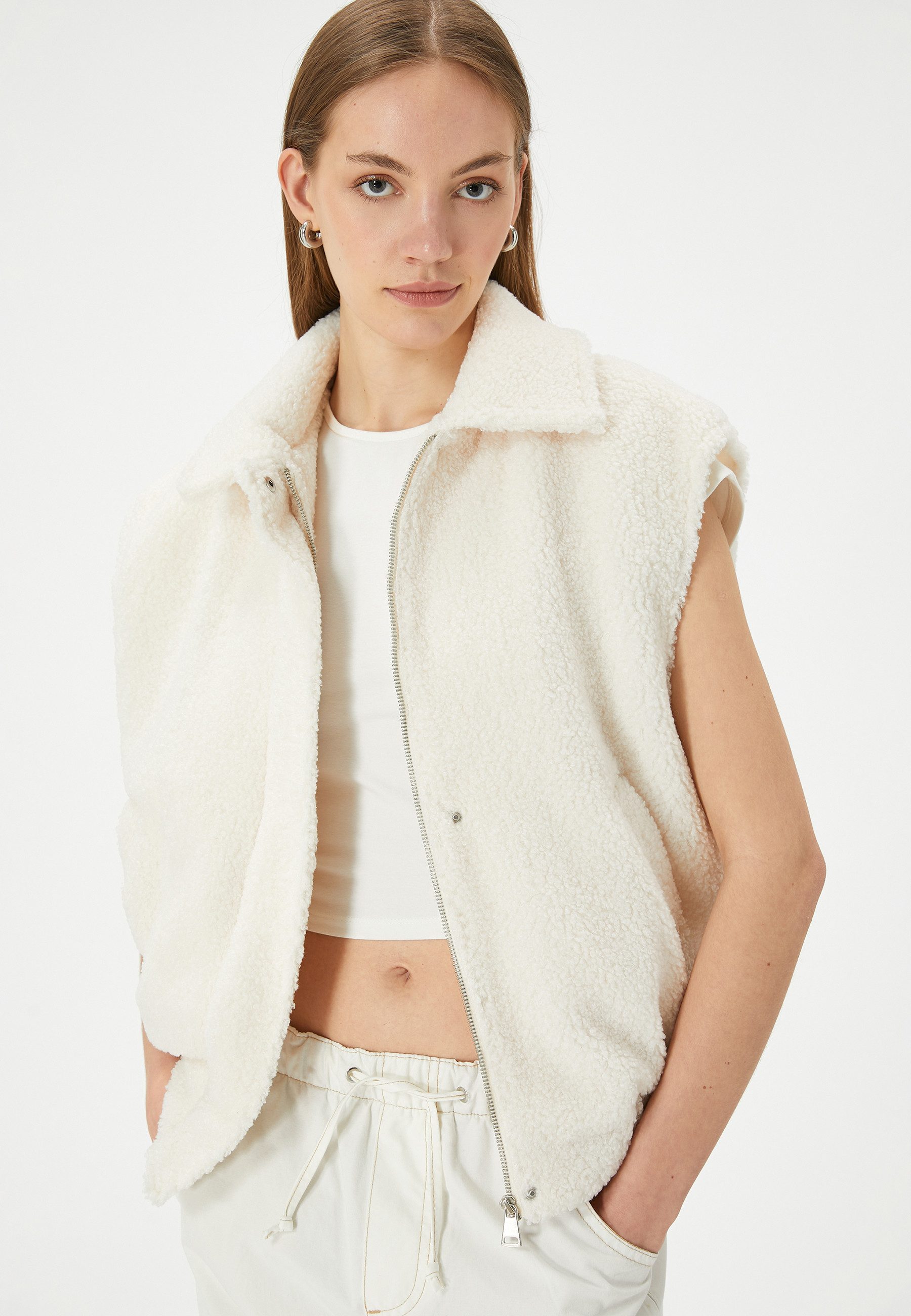 Koton Plüschweste Jacket Kragen Mit Reißverschlussdetail günstig online kaufen