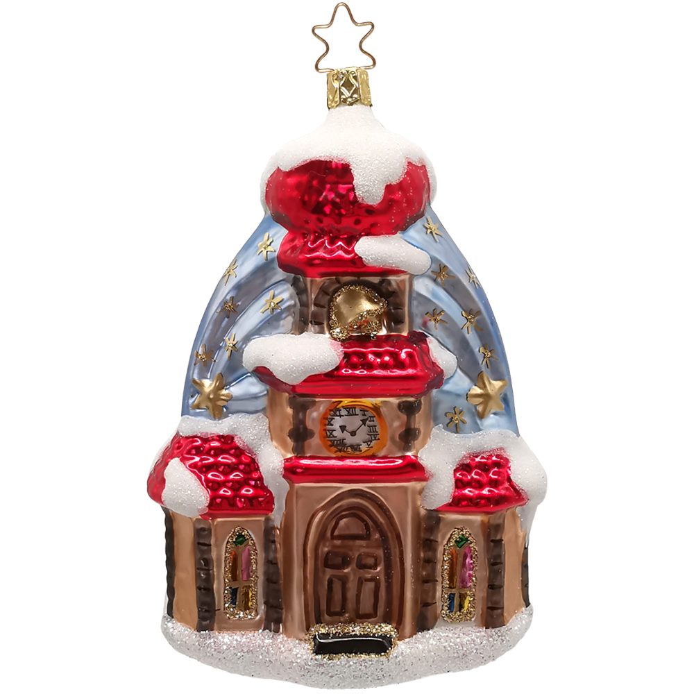 INGE-GLAS® Christbaumschmuck Kirche, Christmette, verschneit, rot, 16,5cm Inge-Glas (1-tlg), mundgeblasen, handbemalt
