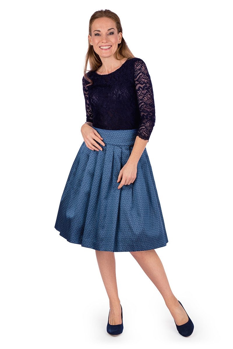 Spieth & Wensky Trachtenrock Trachtenrock - ALICIA - jeans/navy, silber/anthrazit