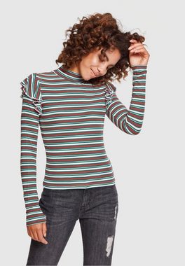 URBAN CLASSICS T-Shirt Urban Classics Damen Ladies Rib Striped Volant Turtleneck L/S (1-tlg)