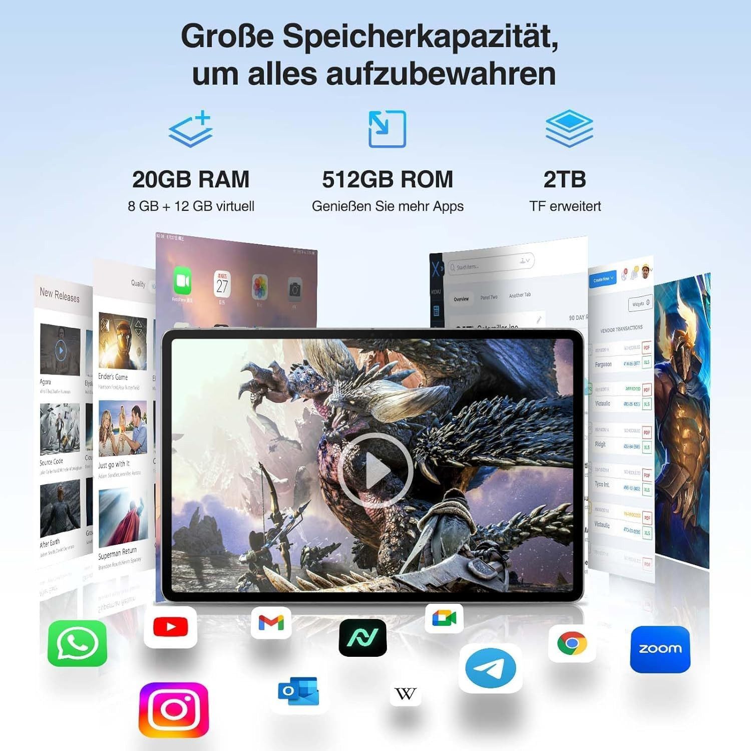 DOOGEE T40 Pro Tablet 12 Zoll 8GB+512GB 2.4K LTE, 10800mAh Tablet (12", 512 GB, Android 15, Android 15, 8MP+16MP, Helio G99, Dual SIM, Widevine L1)