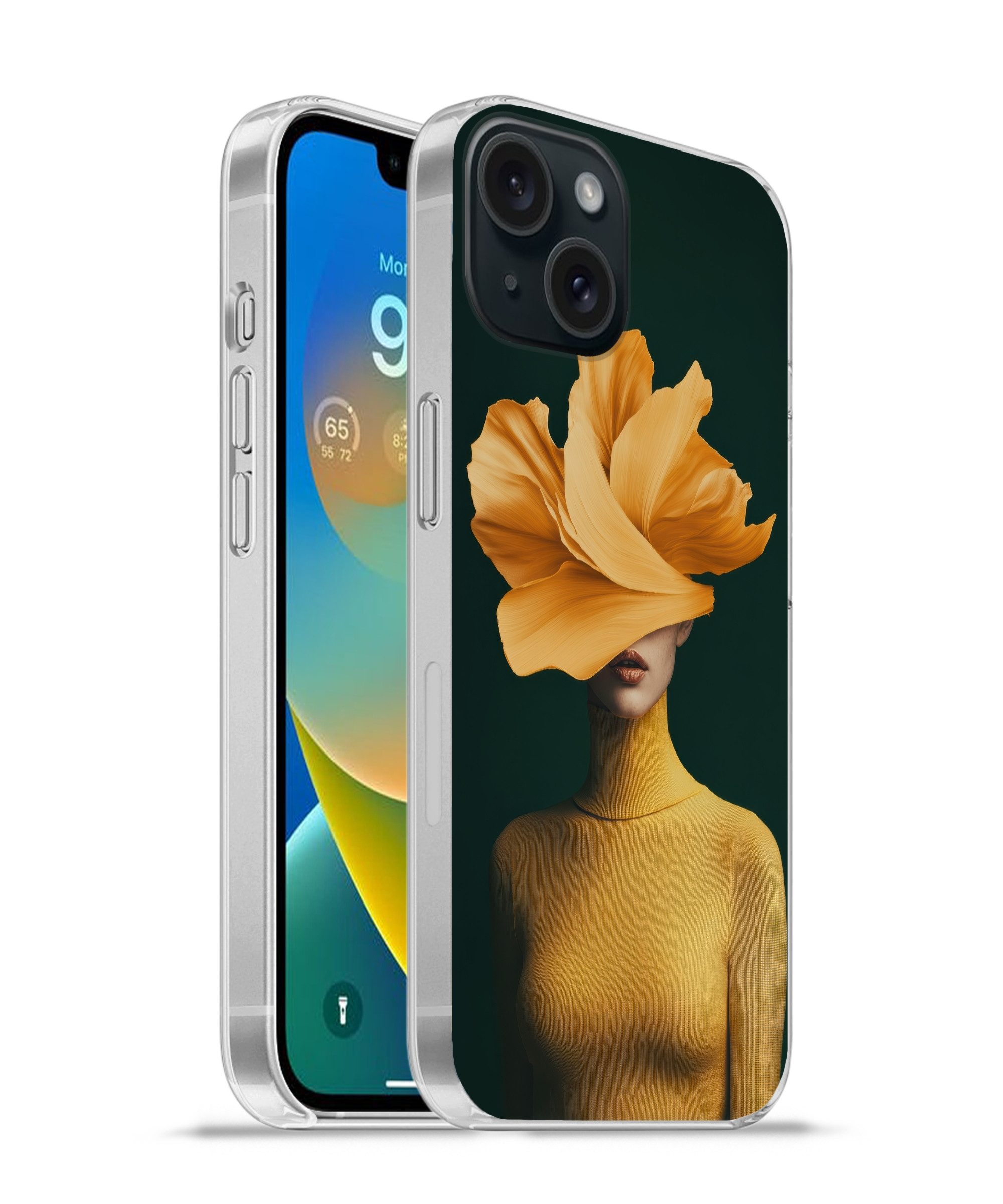 MuchoWow Handyhülle für Apple iPhone 15 Frau - Hut - Gelb, Smartphone-Bumper, Print, Handy Schutzhülle Dünn