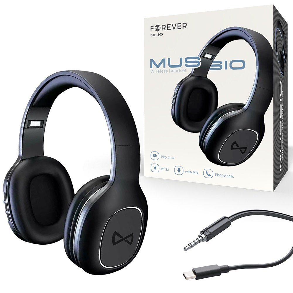 Forever MUSSIO kabellose Kopfhörer BTH-505 On-Ear Wireless Headset On-Ear-Kopfhörer Schwarz