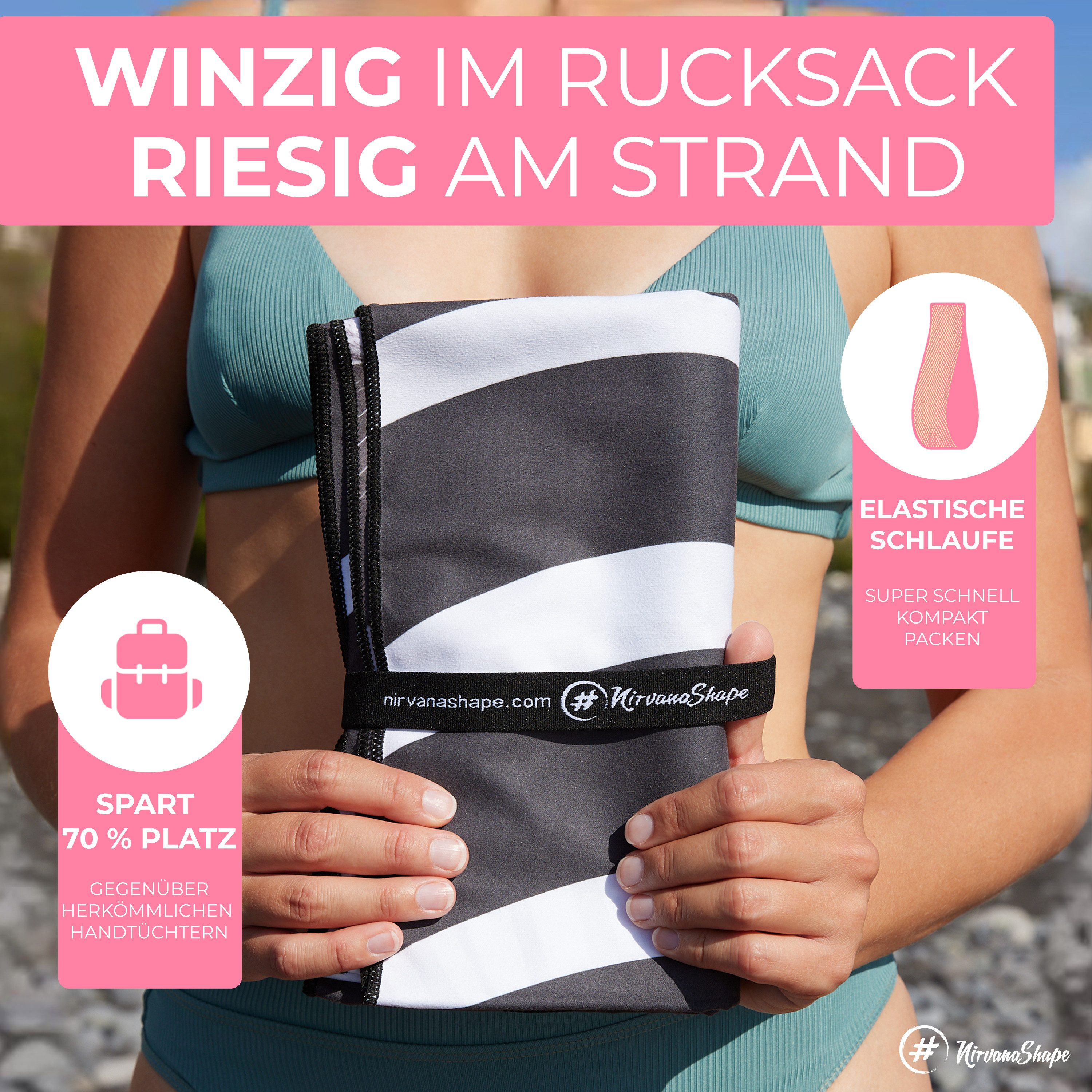 NirvanaShape Strandtuch Reise Handtuch Strandtuch XXL - Strandhandtuch, Mikrofaser Badetuch – Bild 4 von 5