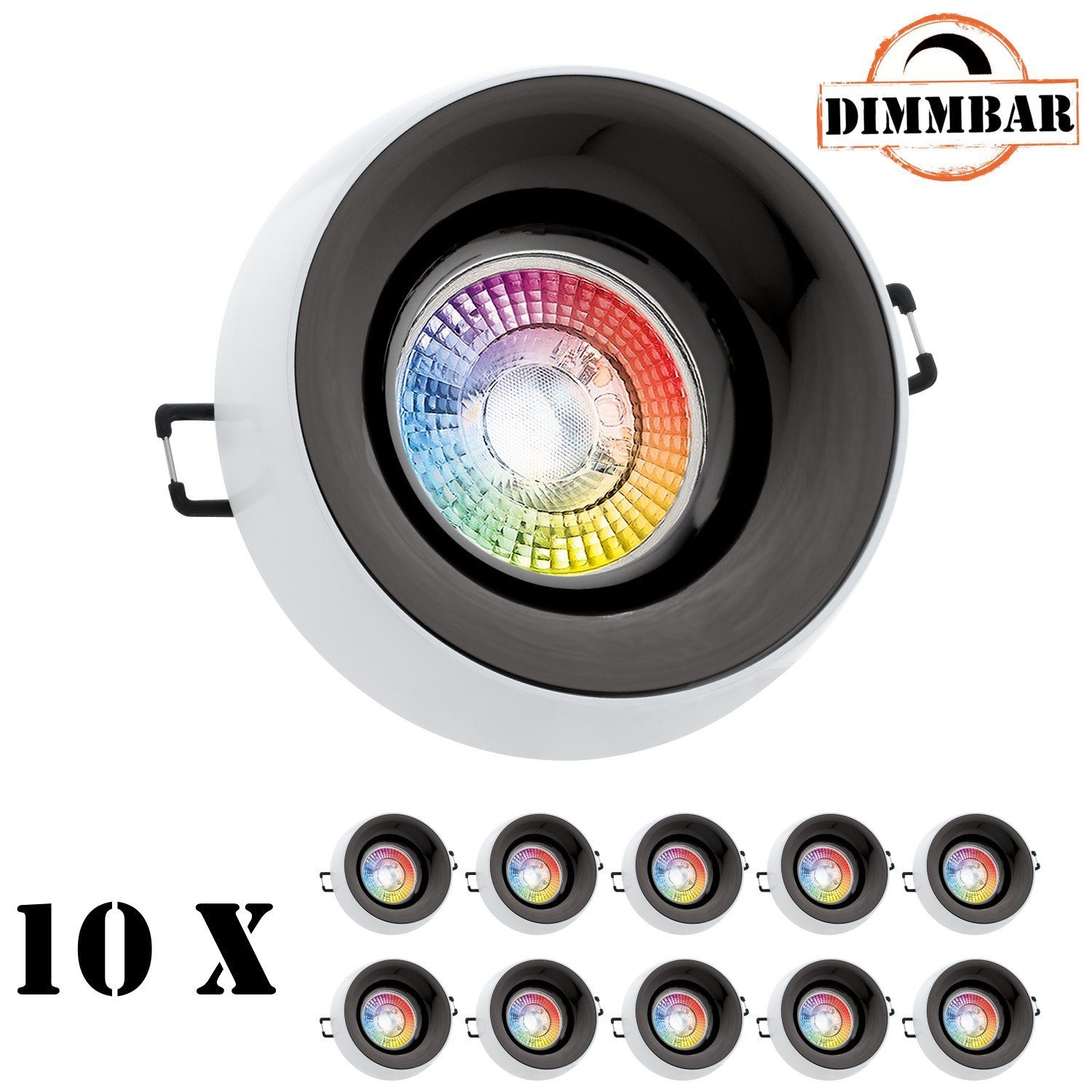 10er weiß LED Einbaustrahler Set LED mit 3W in RGB extra LED von LED flach LEDANDO Einbaustrahler