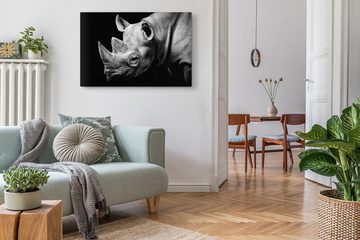 Sinus Art Leinwandbild 120x80cm Wandbild auf Leinwand Tierfotografie Nashorn Schwarz Weiß Kun, (1 St)