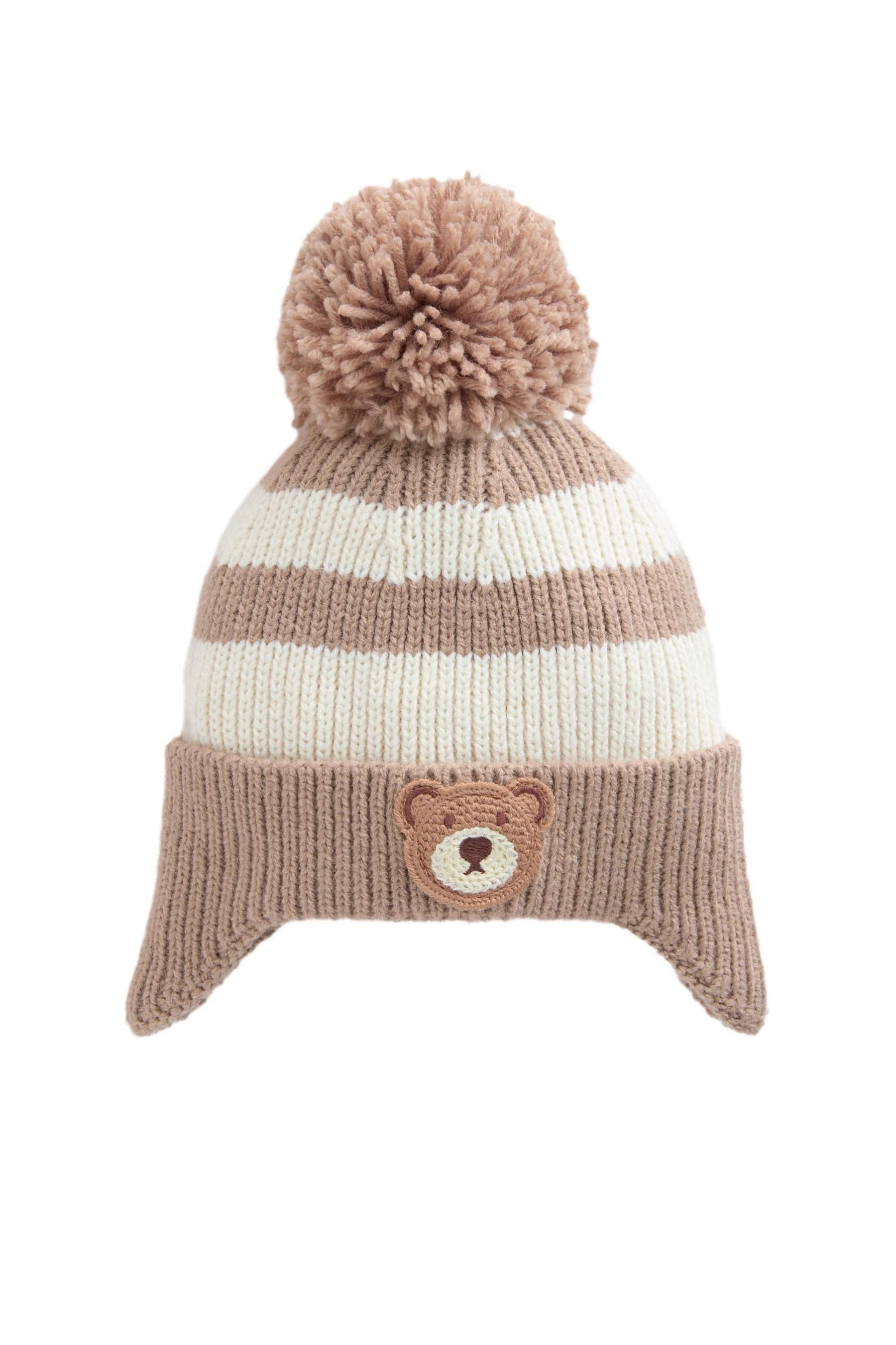 Beanie Gestreifte Bommelmütze Bär