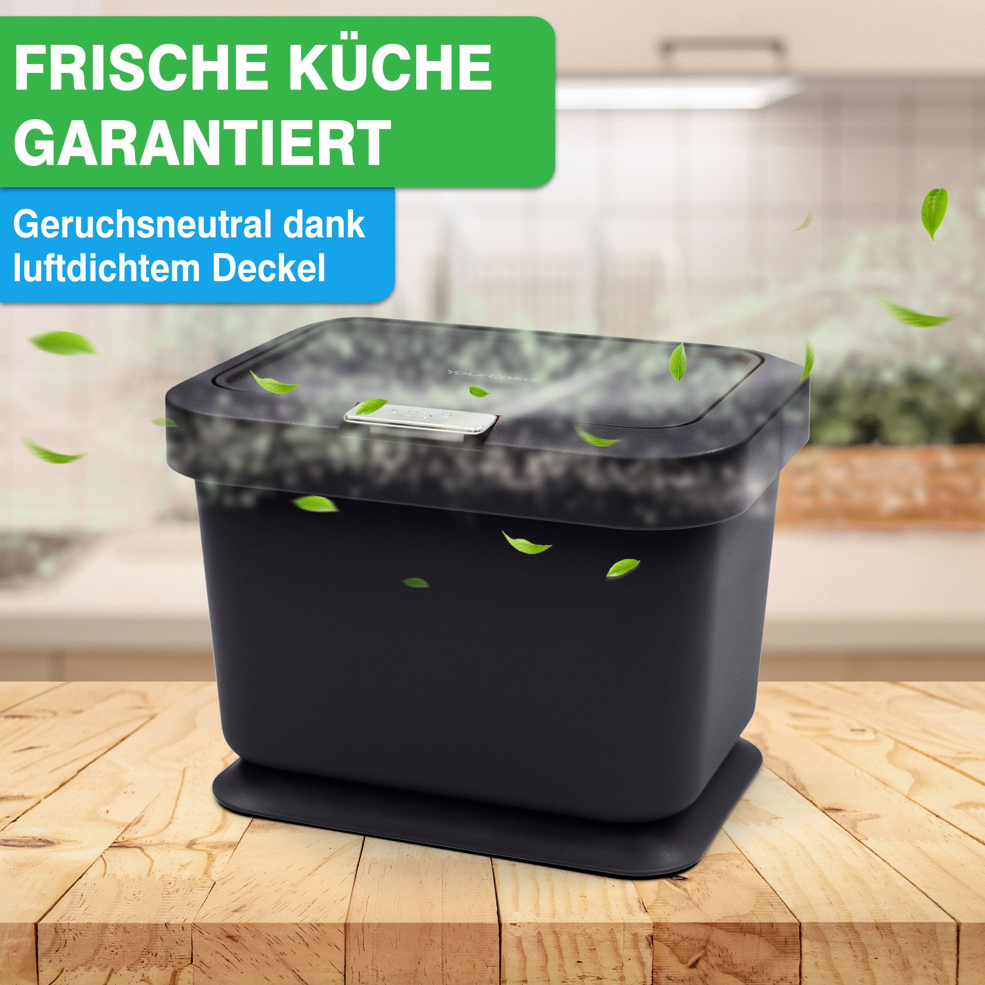 YourCasa Biomülleimer Küche 5L - Deckel mit Knopfdruck-Mechanismus- Komposteimer, Deckel mit Knopfdruck-Mechanismus, Antirutsch