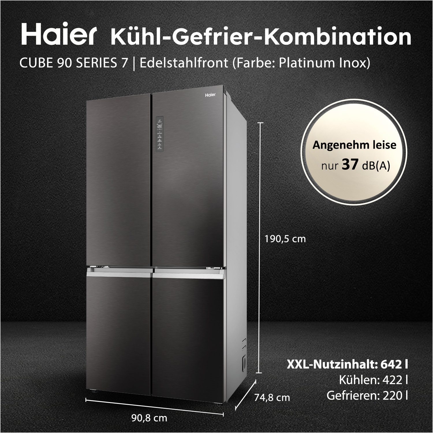 Haier Multi Door HCR79F19CNMD, 190,5 cm hoch, 90,8 cm breit, No-Frost, Humidity Zone, ABT Pro entfernt 99,99 % der Bakterien