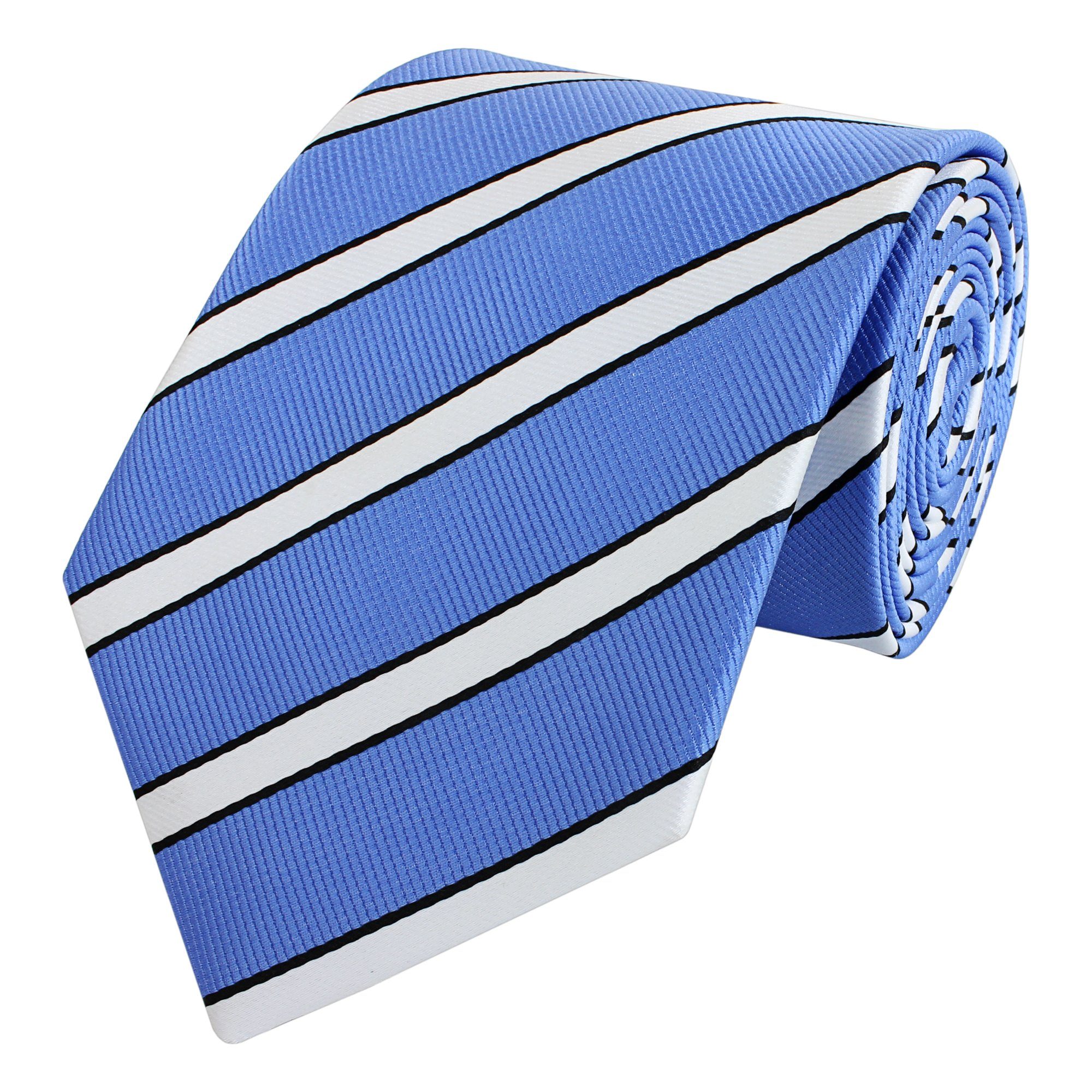 Fabio Farini Krawatte gestreifte Herren Krawatte - Tie mit Streifen in 6cm oder 8cm Breite (ohne Box, Gestreift) Breit (8cm), Himmelblau/Weiß/Schwarz