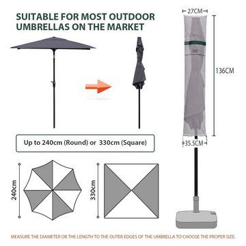 Sekey Sonnenschirm-Schutzhülle Schutzhülle Sonnenschirm Abdeckhaube Plane Ampelschirm L XL XXL XXXL, 136 x 27,5/35,5 cm für Ø 200 cm / Ø 240 cm / 200 x 150 cm Balkonschirm