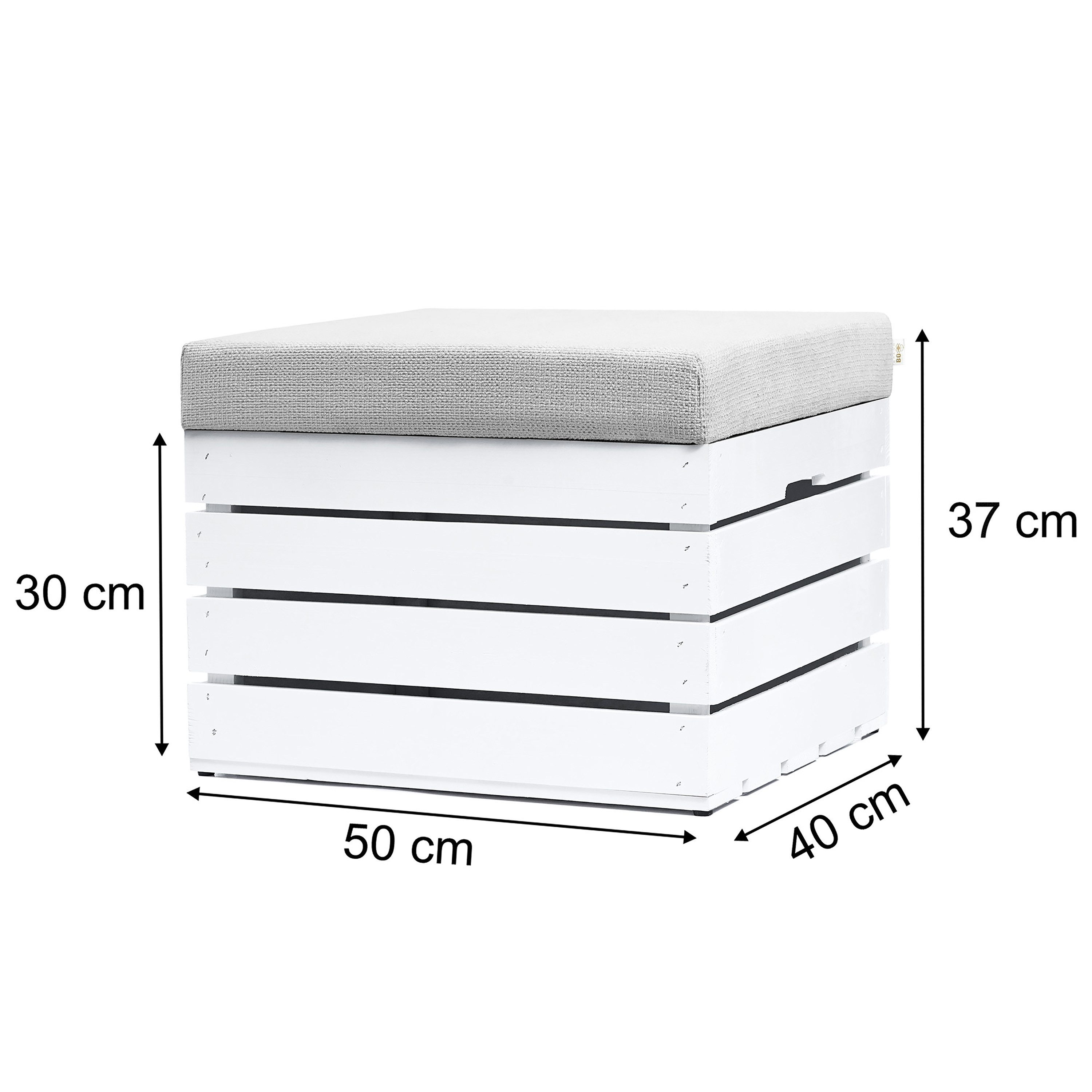 GrandBox Dekokiste Sitzhocker mit Stauraum 37x40x50 mit Polster - weiß lackiert (1er Set)