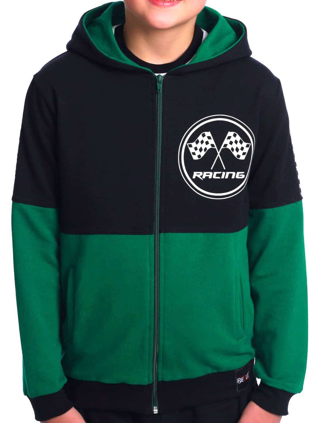 BEZLIT Kapuzensweatjacke Jungen Sweatjacke mit Motiv Druck (1-tlg) zwei farbig, Rennfahnen Grün