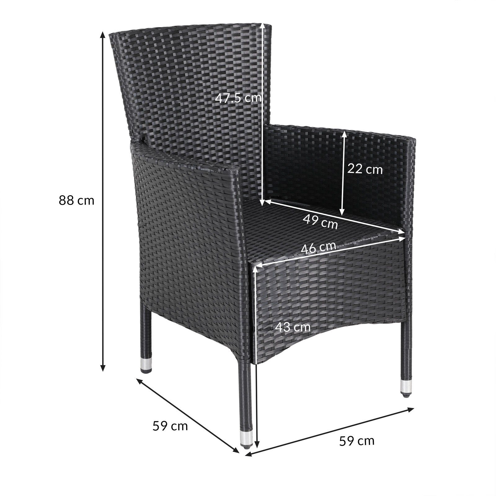 90x90cm 7cm Gartentisch 4 Mailand, Robust stapelbare Sitzgruppe Stühle Casaria Auflagen (5-tlg), Wetterfest