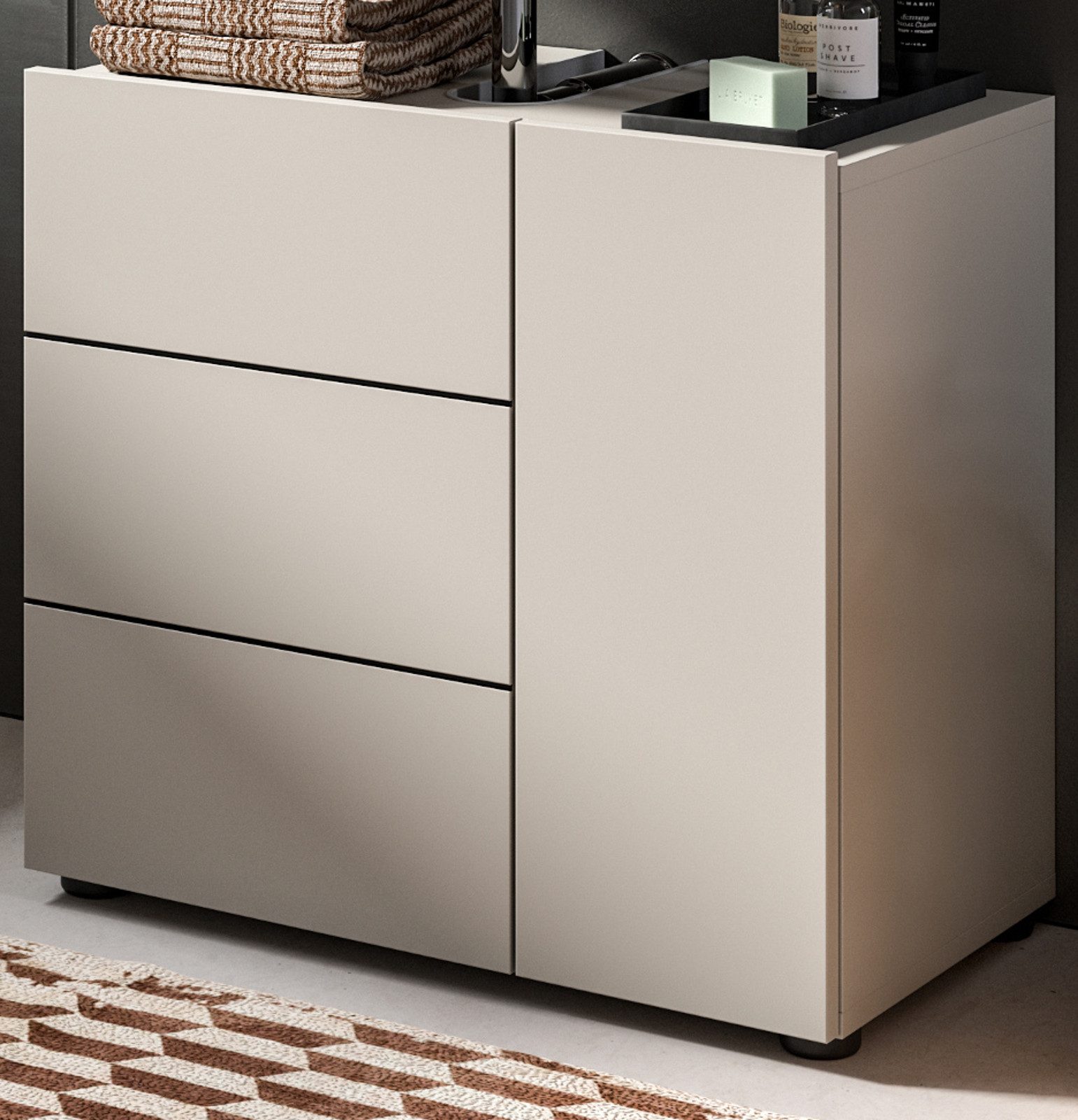 Inn.Furn Waschbeckenunterschrank Larik (Waschtisch Unterschrank in Kaschmir / Sand, Breite 60 cm) 2-türig
