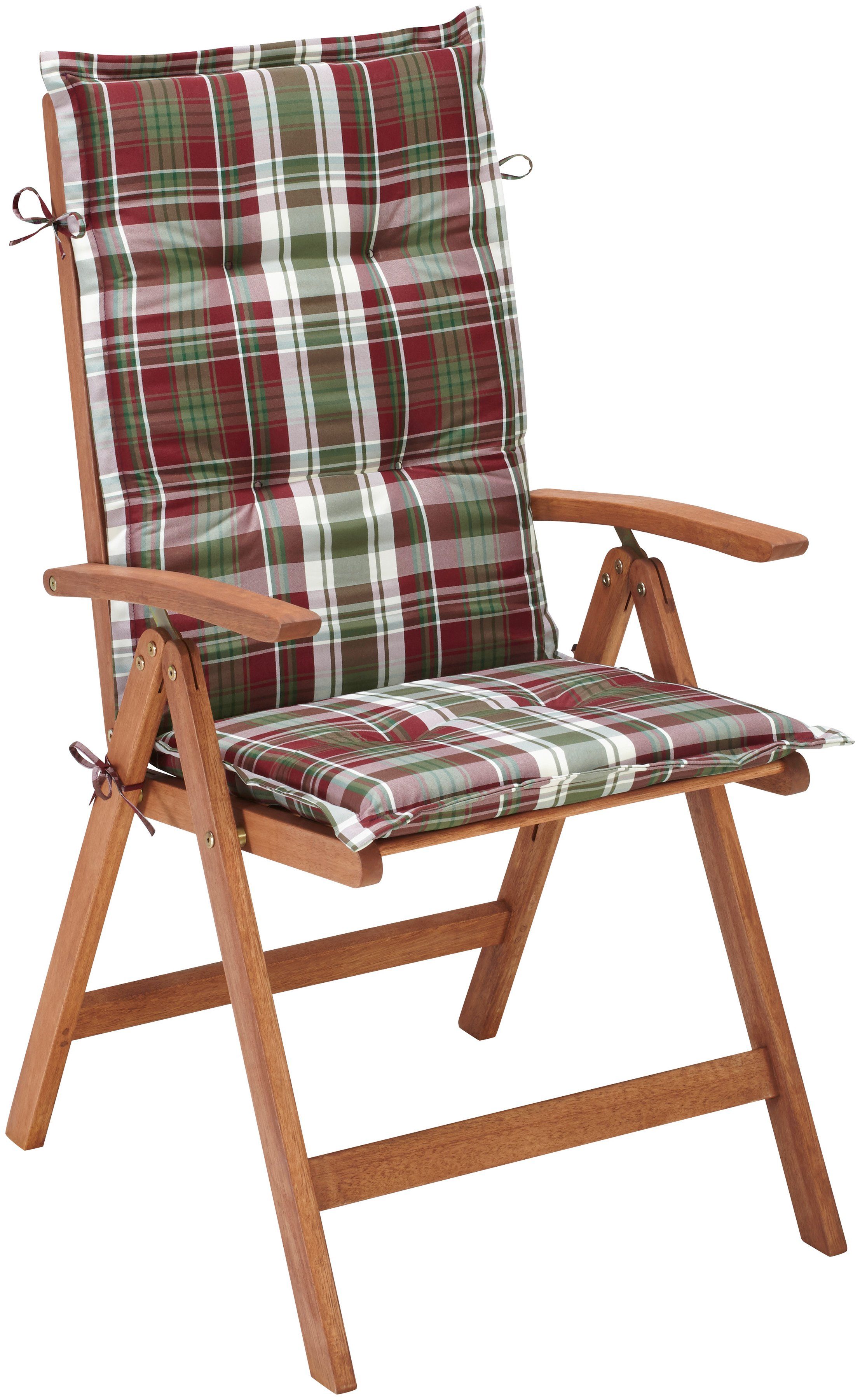 MERXX Garten-Essgruppe Borkum, TOPSELLER!, (13-tlg., 6x Sessel, inkl. Sitz- und Rückenkissen, 1x Klapptisch 135x85 cm), Eukalyptusholz, FSC® Mix, geeignet für 6 Personen