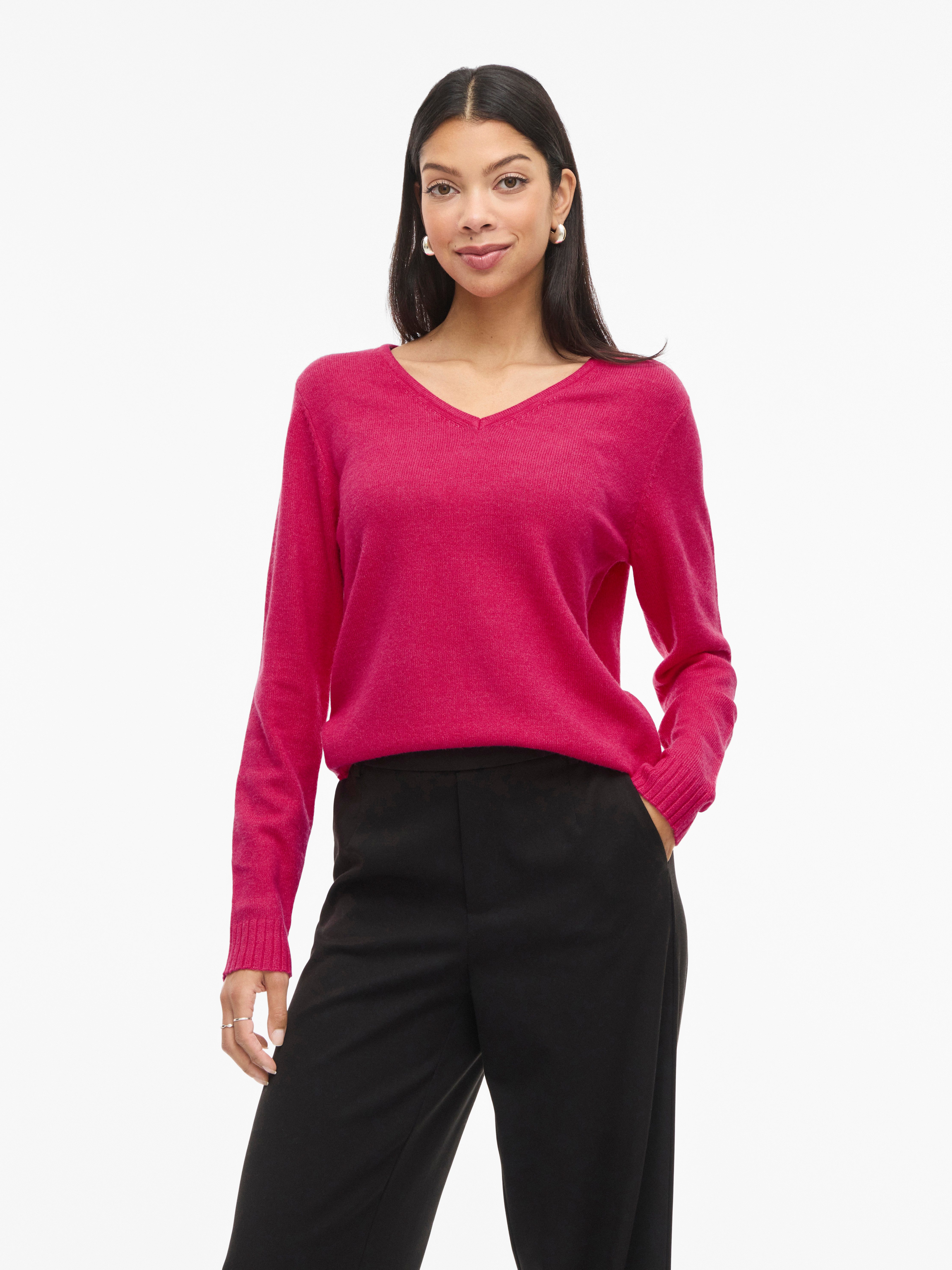 Vila V-Ausschnitt-Pullover VIRIL V-NECK L/S KNIT TOP - NOOS Materialmix, regular fit