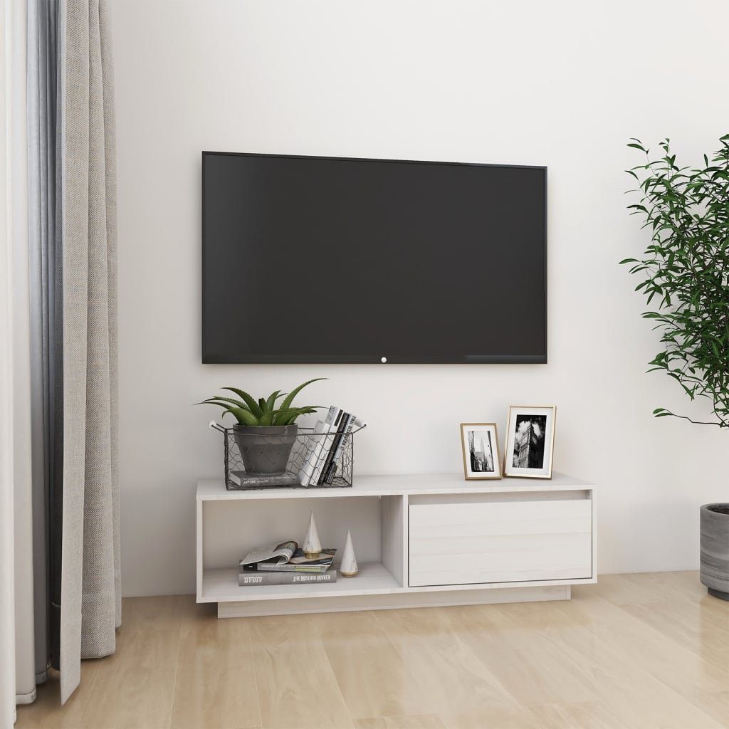 furnicato TV-Schrank Weiß 110x30x33,5 cm Massivholz Kiefer