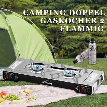 HOMELUX Gaskocher Edelstahl Campingkocher 2 flammig mit Gaskartuschen für Grill Camper, (0-St), 2 x 2,5KW