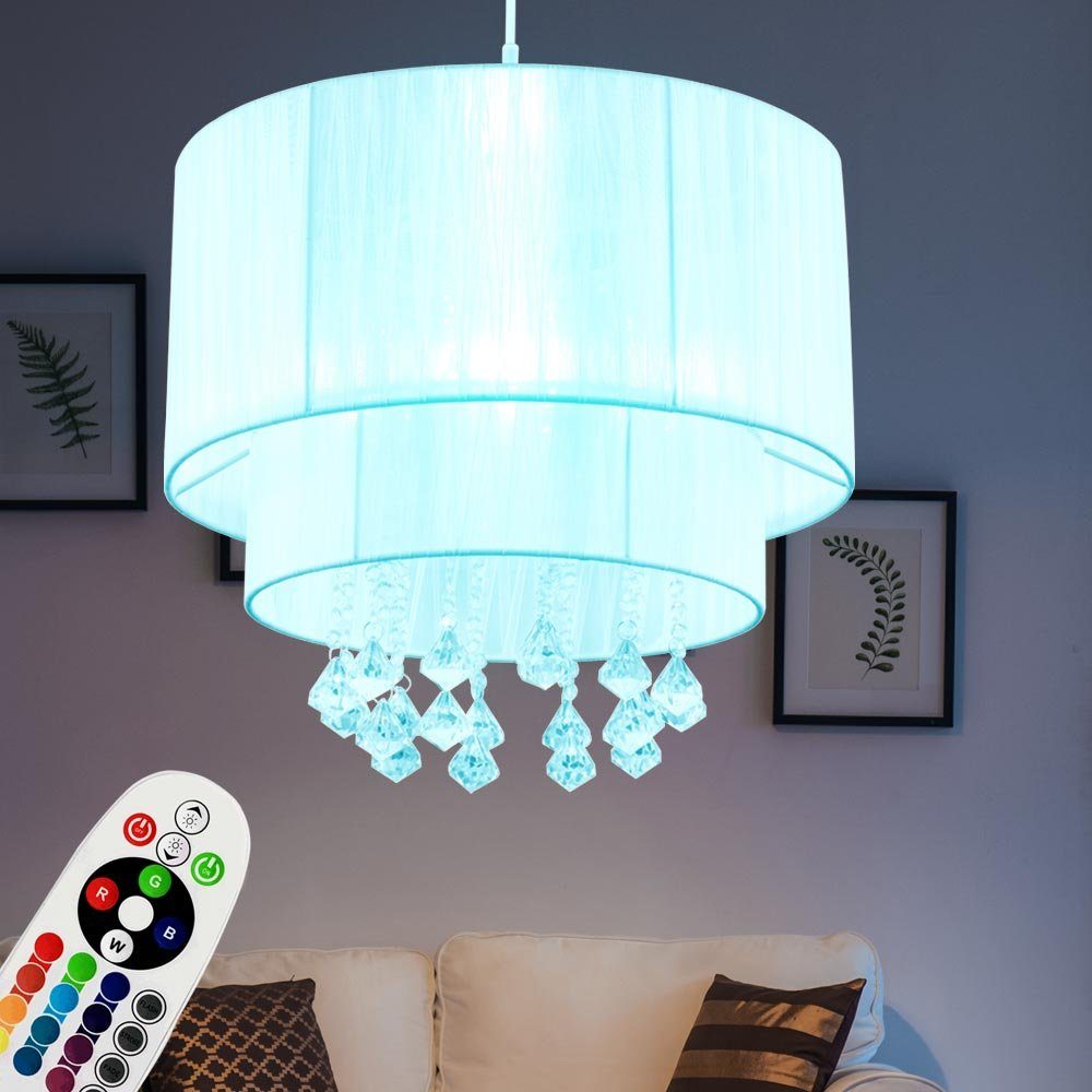 etc-shop LED-Hängeleuchte, Leuchtmittel inklusive, Warmweiß, Farbwechsel, Decken dimmbar Pendel Kristall FERNBEDIENUNG Lampe Textil
