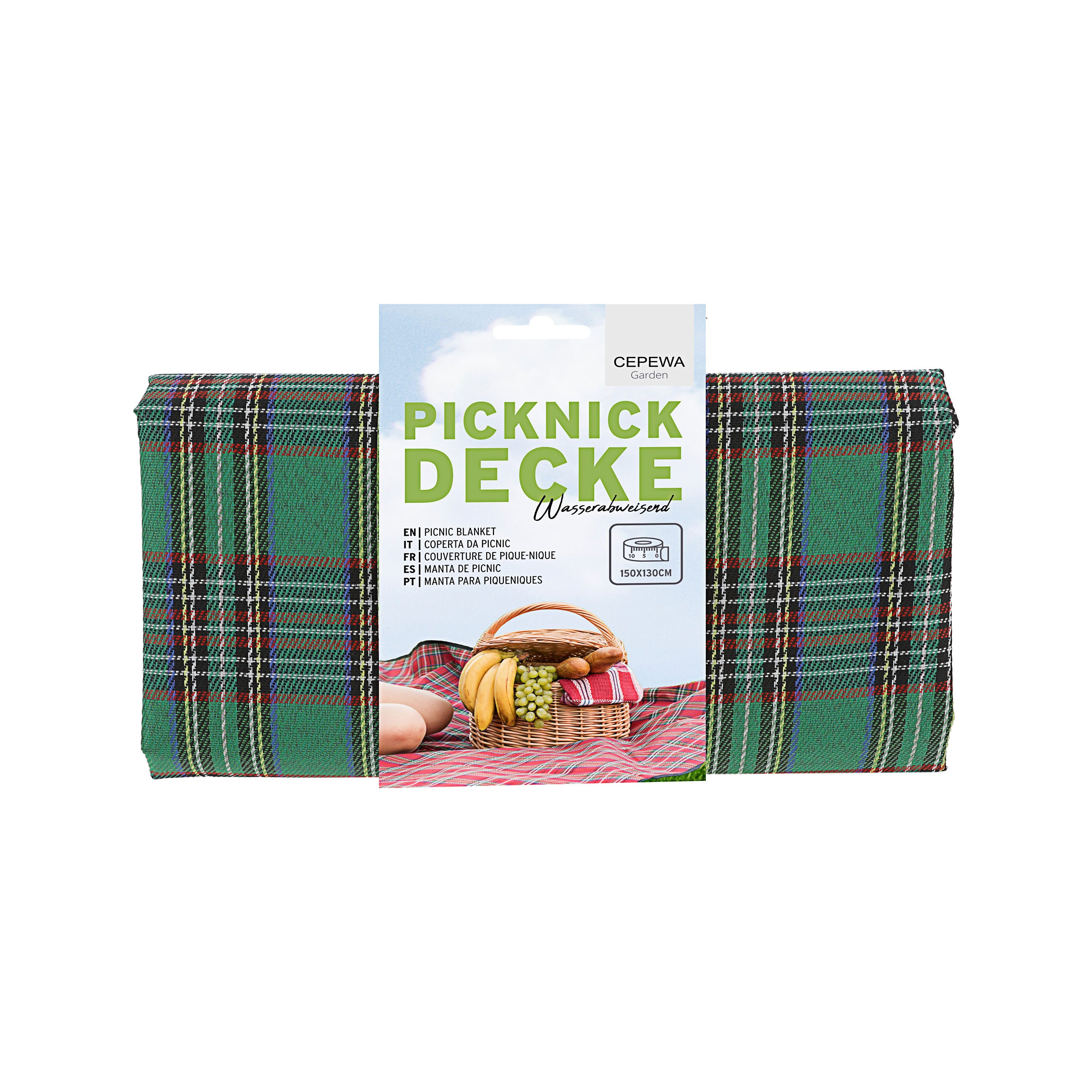 Outdoordecke Picknickdecke 150x130 grün Polyester Beschichtung wasserabweisend Karo, CEPEWA – Bild 4 von 5