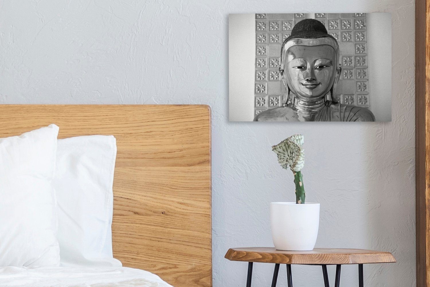 Wanddeko, schwarz cm Leinwandbilder, und 30x20 Aufhängefertig, St), weiß, - Wandbild OneMillionCanvasses® Buddha-Statue Leinwandbild (1