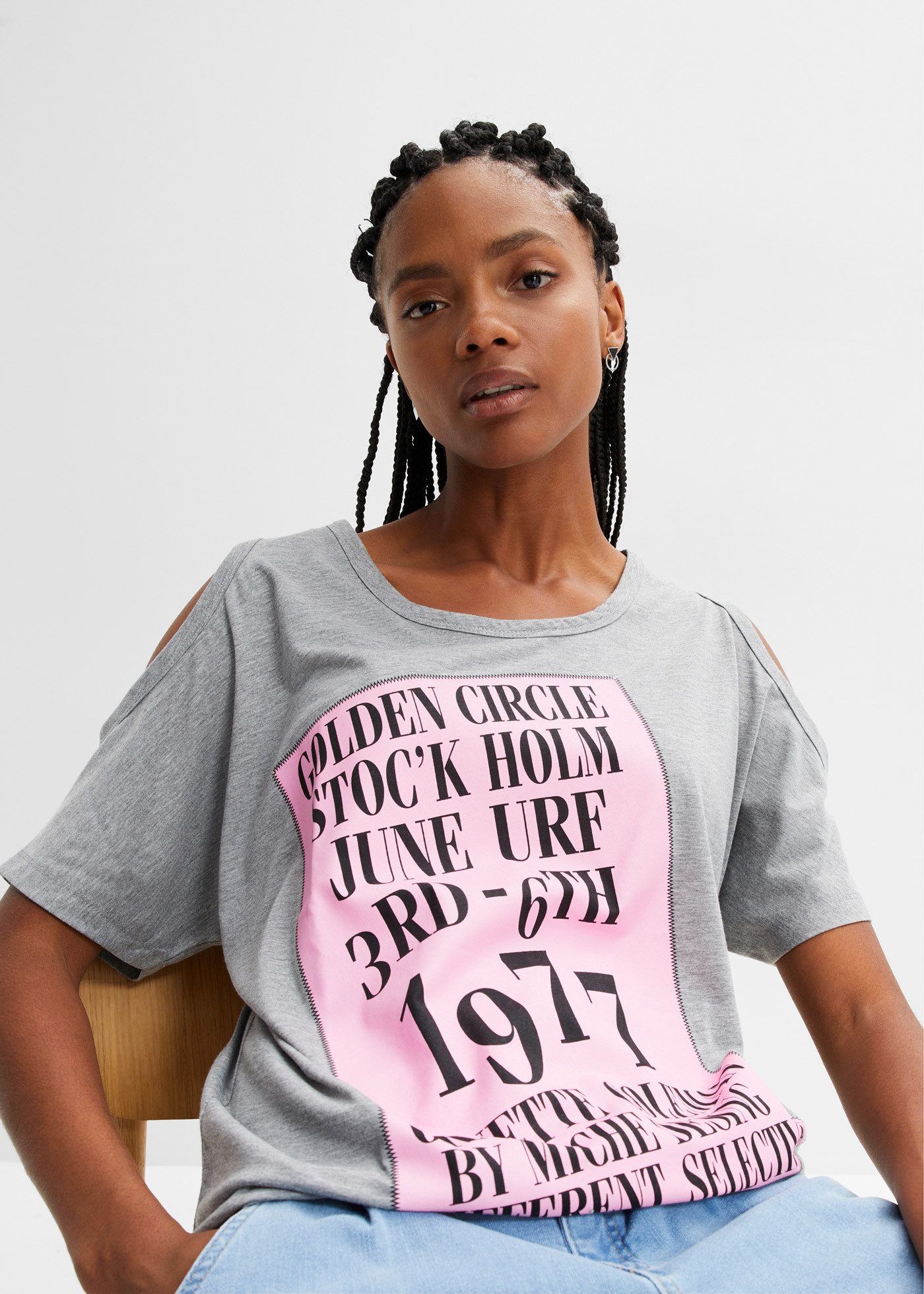 bonprix T-Shirt lockere Passform, Halbarm-Design, Cut-Outs an den Schultern