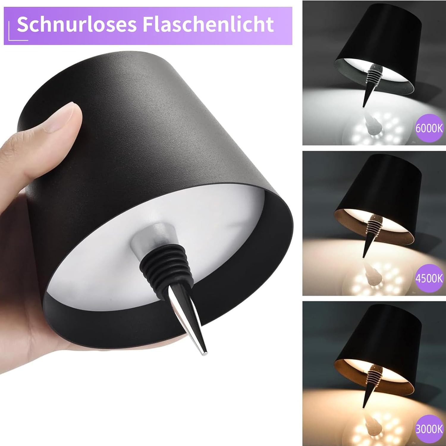 Realb2b LED Tischleuchte LED Flaschenlampe Aufsatz Touch Tischleuchte Flaschen Innen/Outdoor, LED Energiesparend Integriert, Weiß, Kabellos, wasserdicht, Touch-Bedienung, flexibel für Flaschen