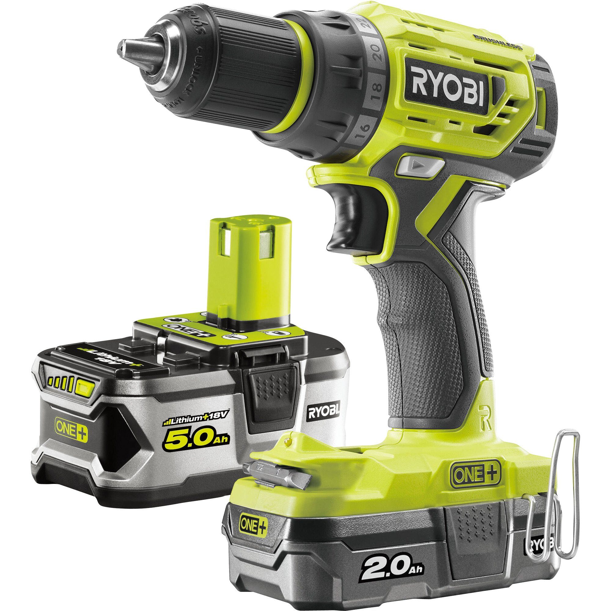 Ryobi Akku-Bohrschrauber Ryobi Akku-Bohrschrauber R18DD7-252S, 18Volt, (1x, (1x Li-Ionen Akku 2,0Ah, 1x Li-Ionen Akku 5,0Ah)