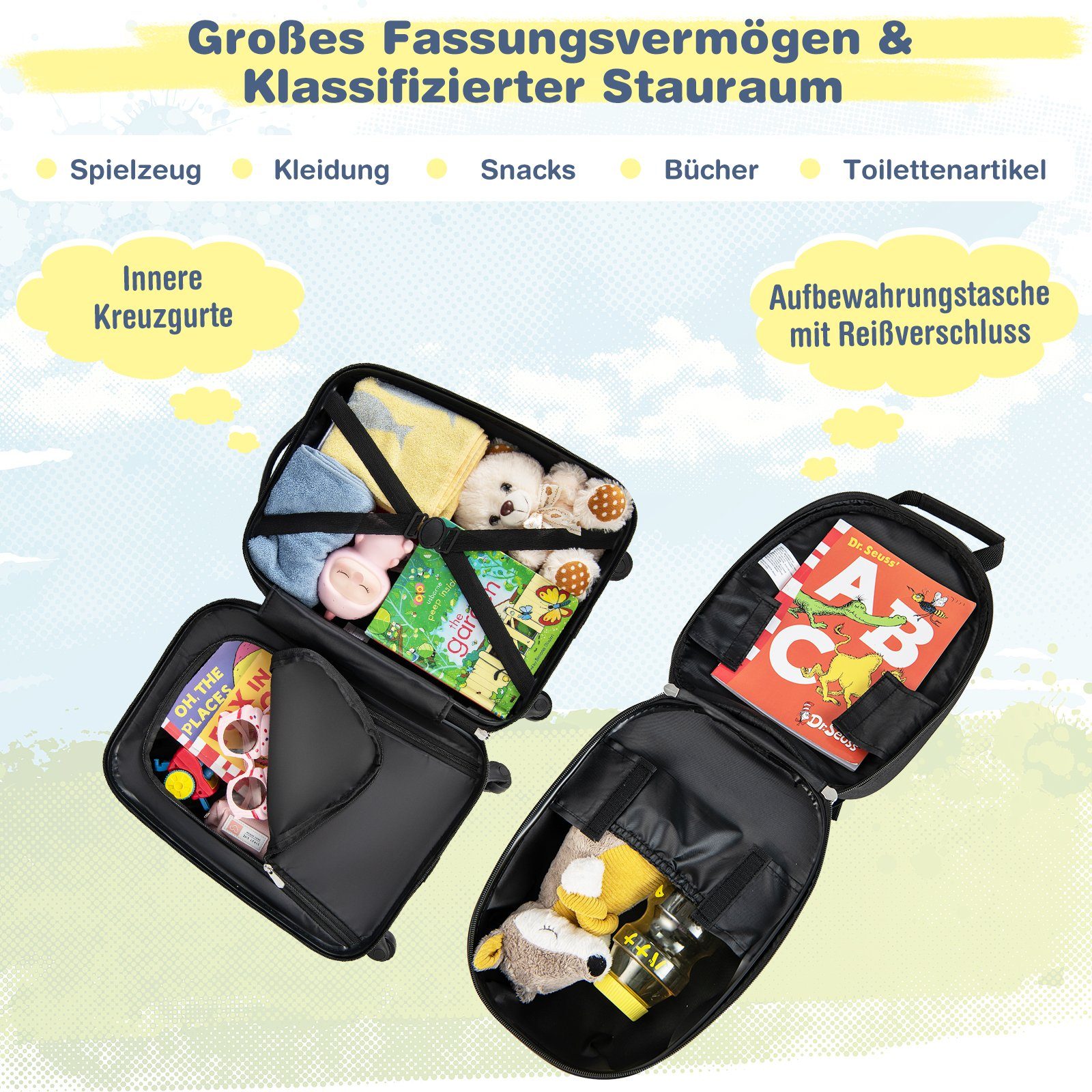 COSTWAY Kinderkoffer 12"+16" Kindertrolley mit Rucksack – Bild 4 von 5